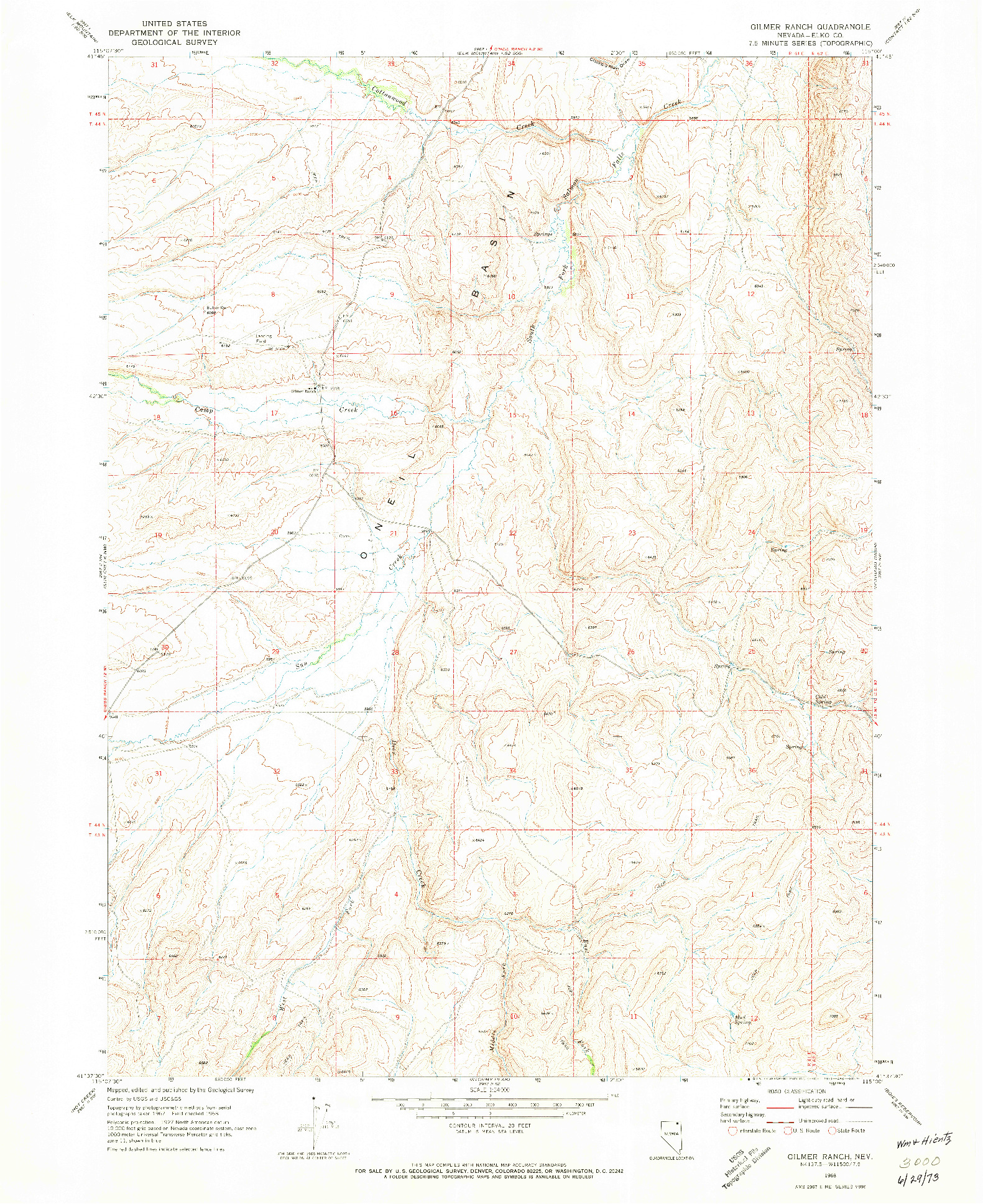 USGS 1:24000-SCALE QUADRANGLE FOR GILMER RANCH, NV 1968