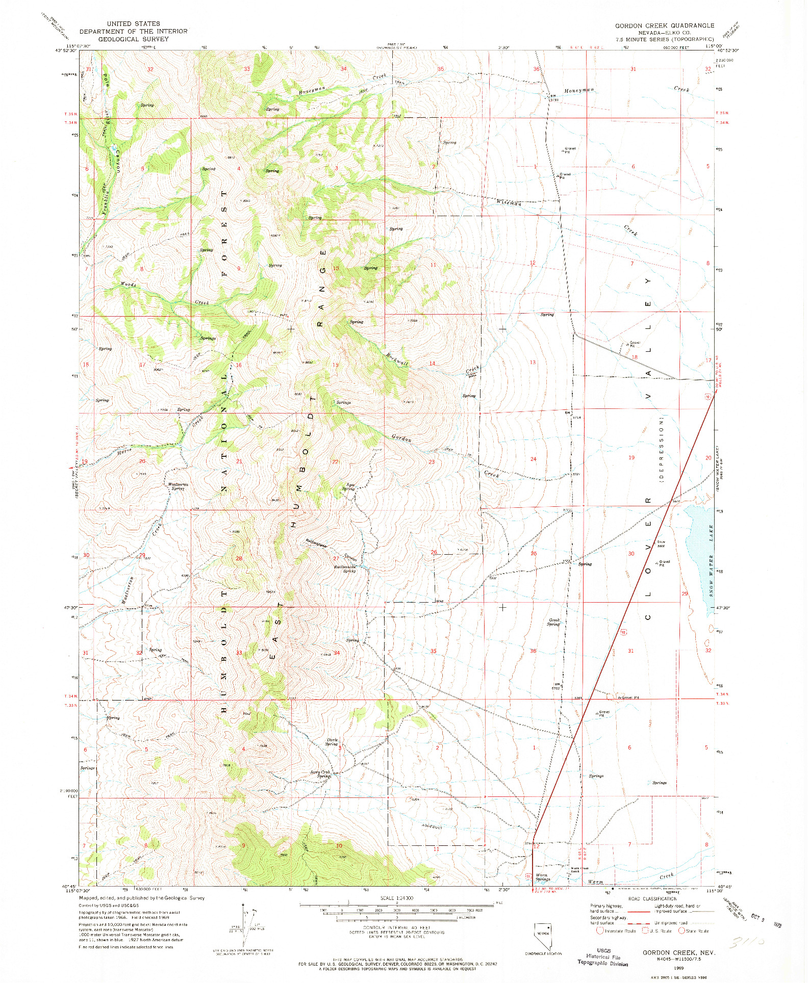 USGS 1:24000-SCALE QUADRANGLE FOR GORDON CREEK, NV 1969