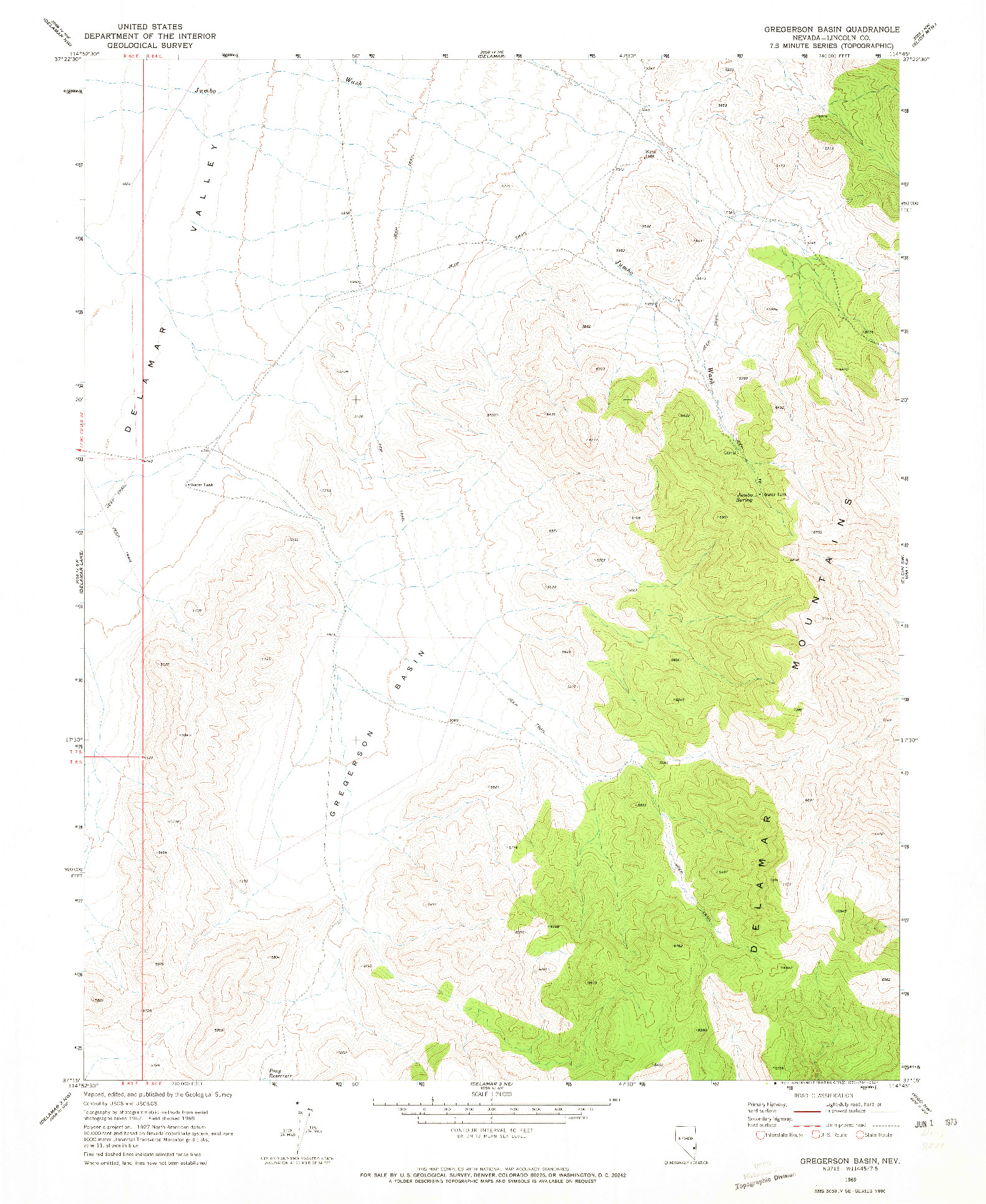 USGS 1:24000-SCALE QUADRANGLE FOR GREGERSON BASIN, NV 1969