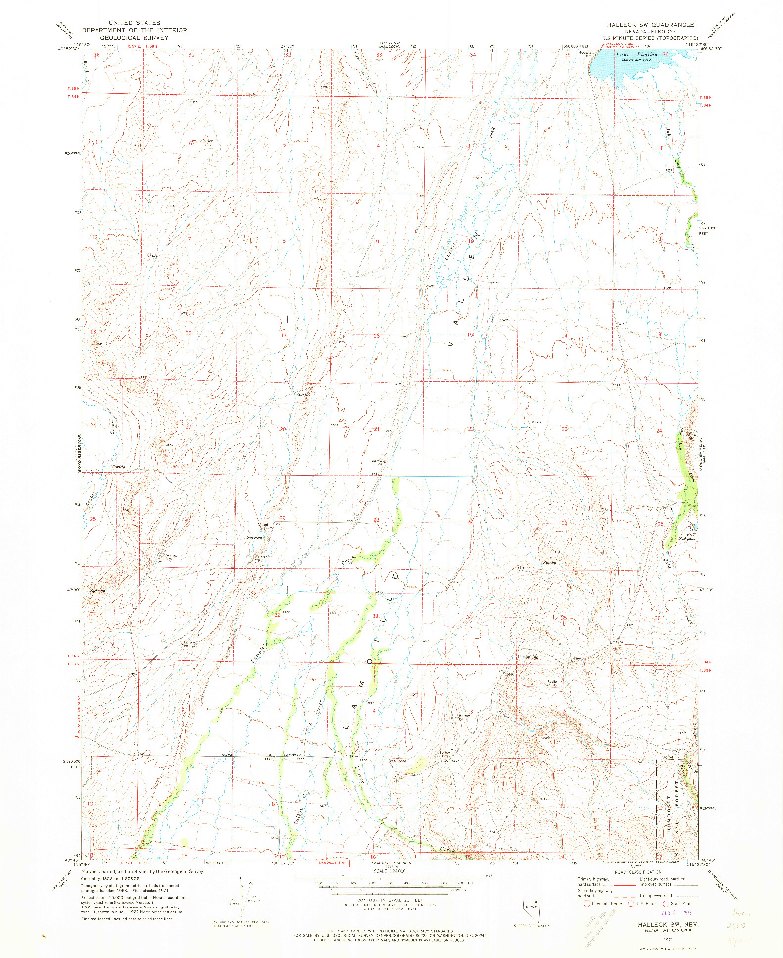 USGS 1:24000-SCALE QUADRANGLE FOR HALLECK SW, NV 1971