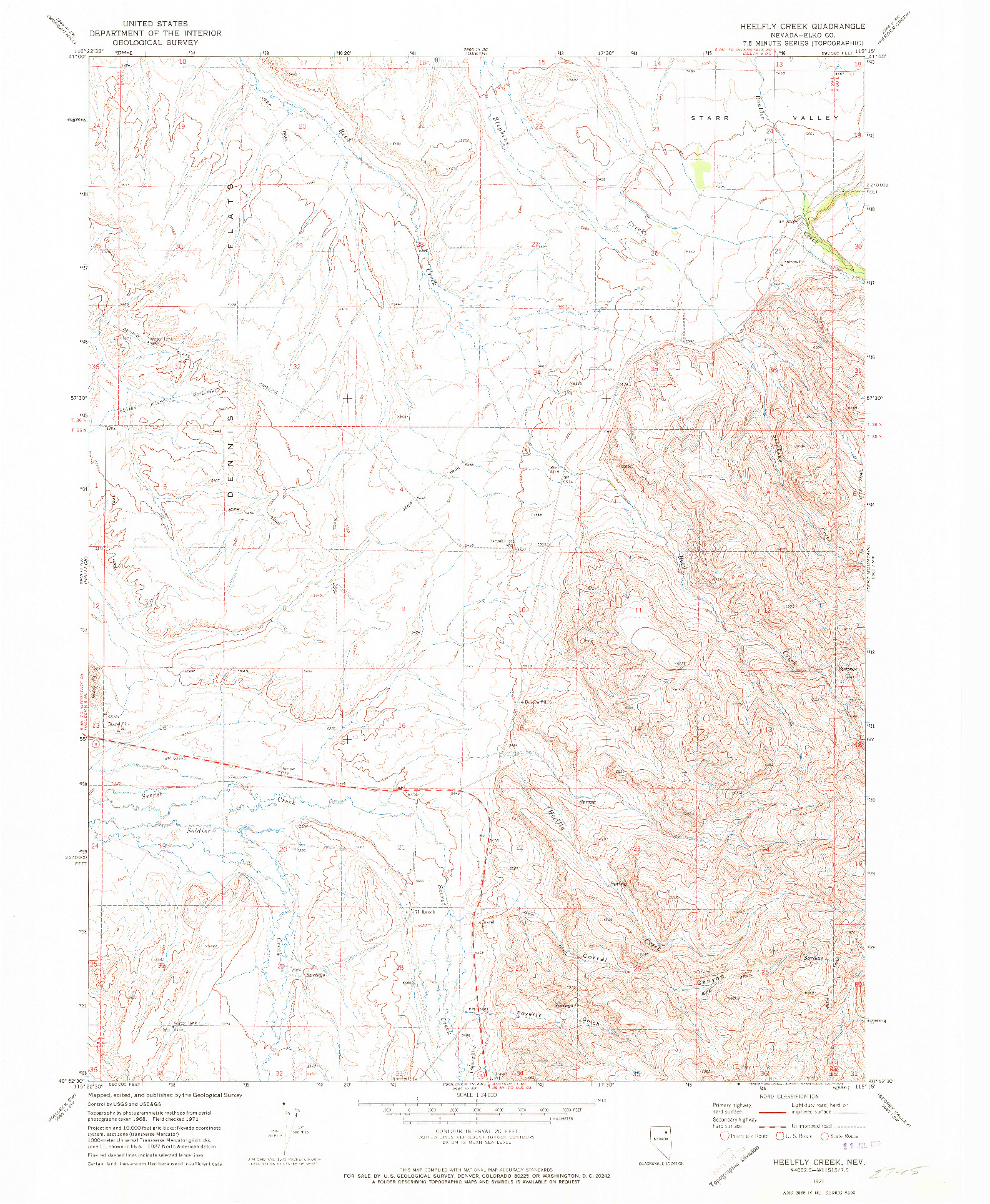 USGS 1:24000-SCALE QUADRANGLE FOR HEELFLY CREEK, NV 1971