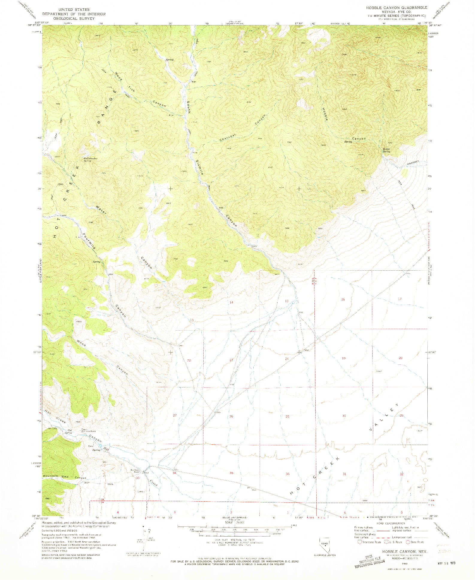 USGS 1:24000-SCALE QUADRANGLE FOR HOBBLE CANYON, NV 1968