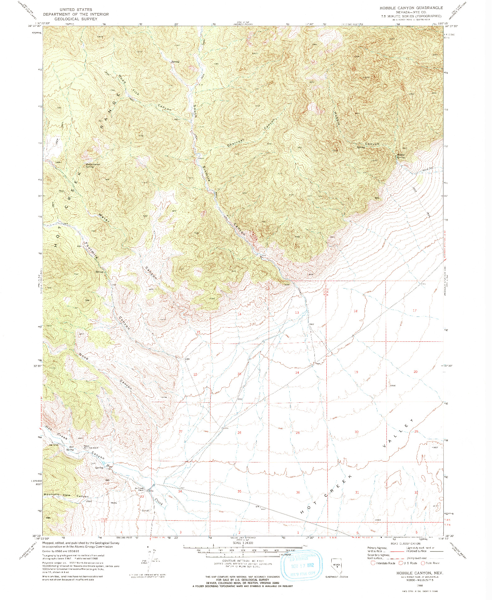 USGS 1:24000-SCALE QUADRANGLE FOR HOBBLE CANYON, NV 1968