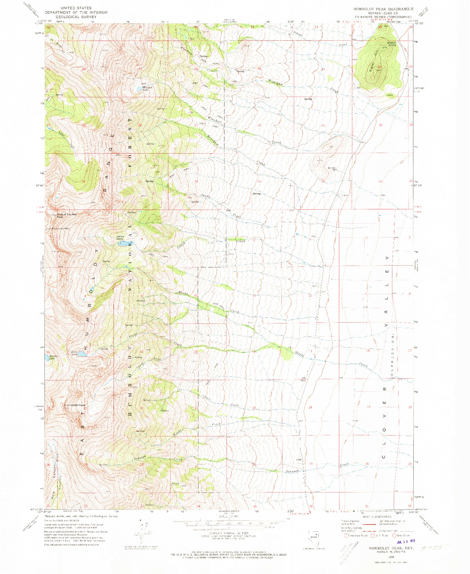 USGS 1:24000-SCALE QUADRANGLE FOR HUMBOLDT PEAK, NV 1969