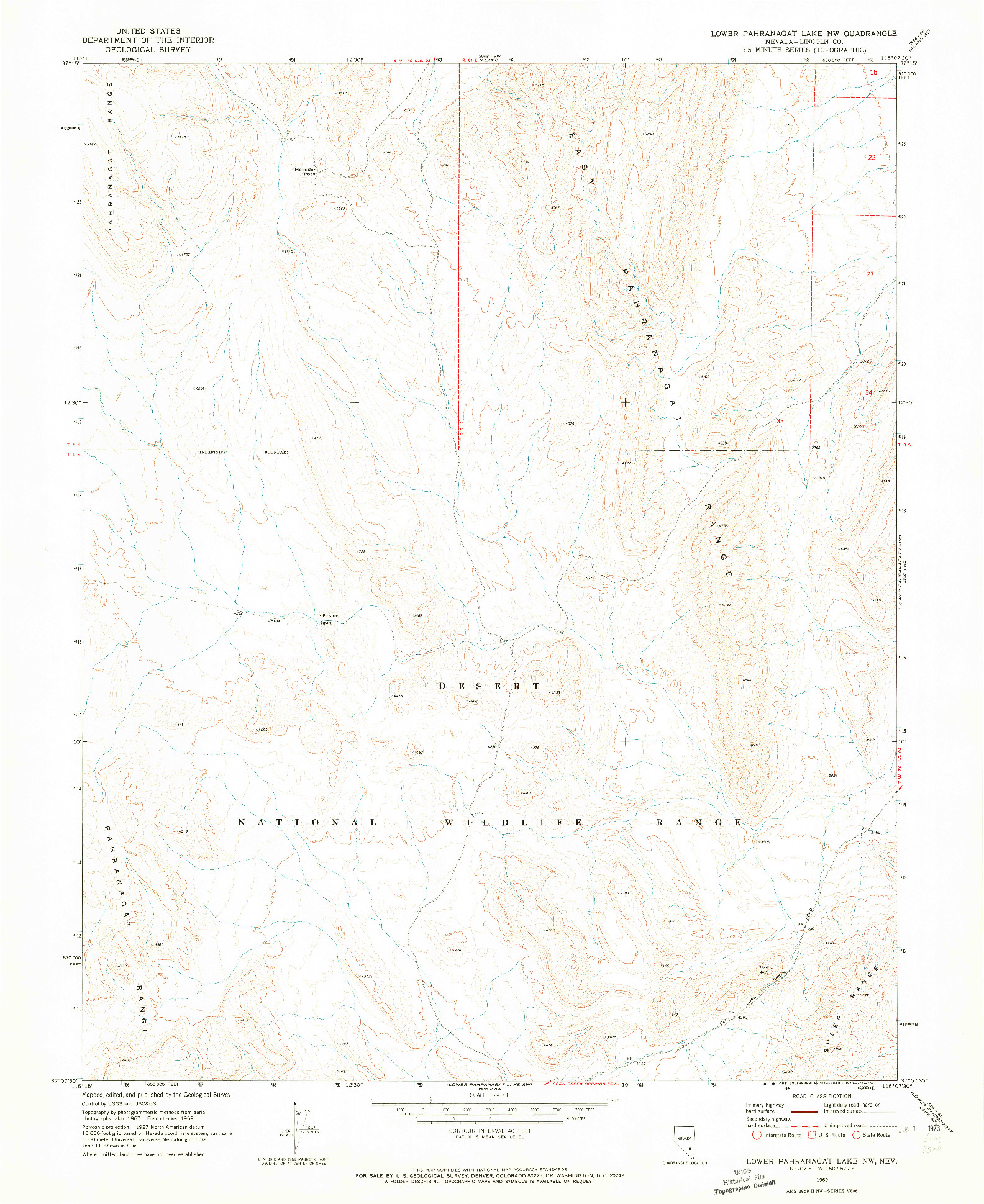 USGS 1:24000-SCALE QUADRANGLE FOR LOWER PAHRANAGAT LAKE NW, NV 1969