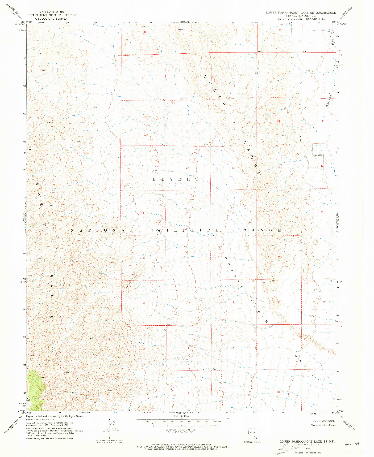 USGS 1:24000-SCALE QUADRANGLE FOR LOWER PAHRANAGAT LAKE SE, NV 1969