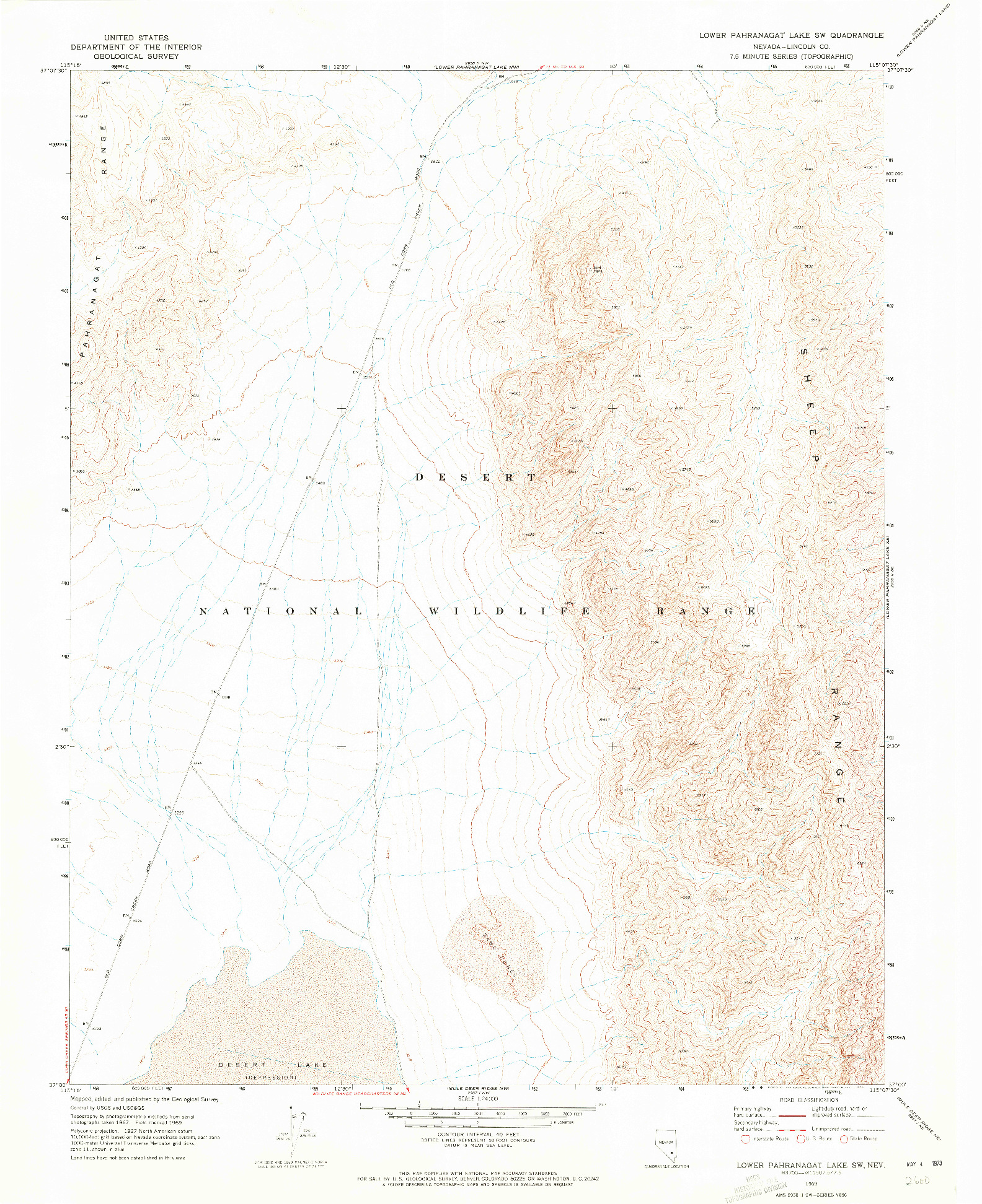 USGS 1:24000-SCALE QUADRANGLE FOR LOWER PAHRANAGAT LAKE SW, NV 1969