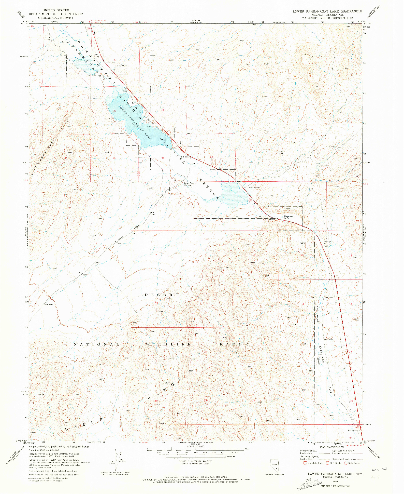 USGS 1:24000-SCALE QUADRANGLE FOR LOWER PAHRANAGAT LAKE, NV 1969