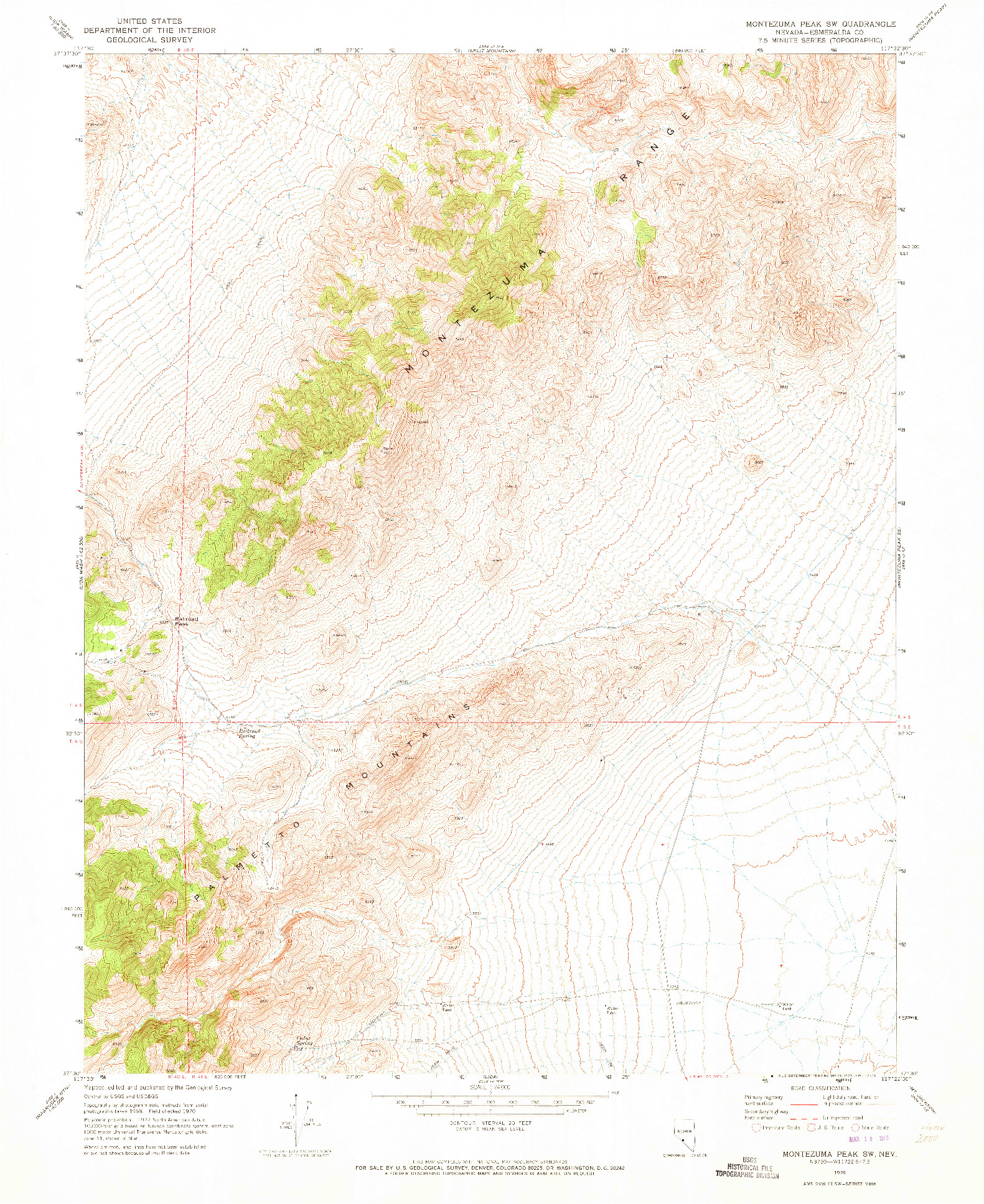 USGS 1:24000-SCALE QUADRANGLE FOR MONTEZUMA PEAK SW, NV 1970