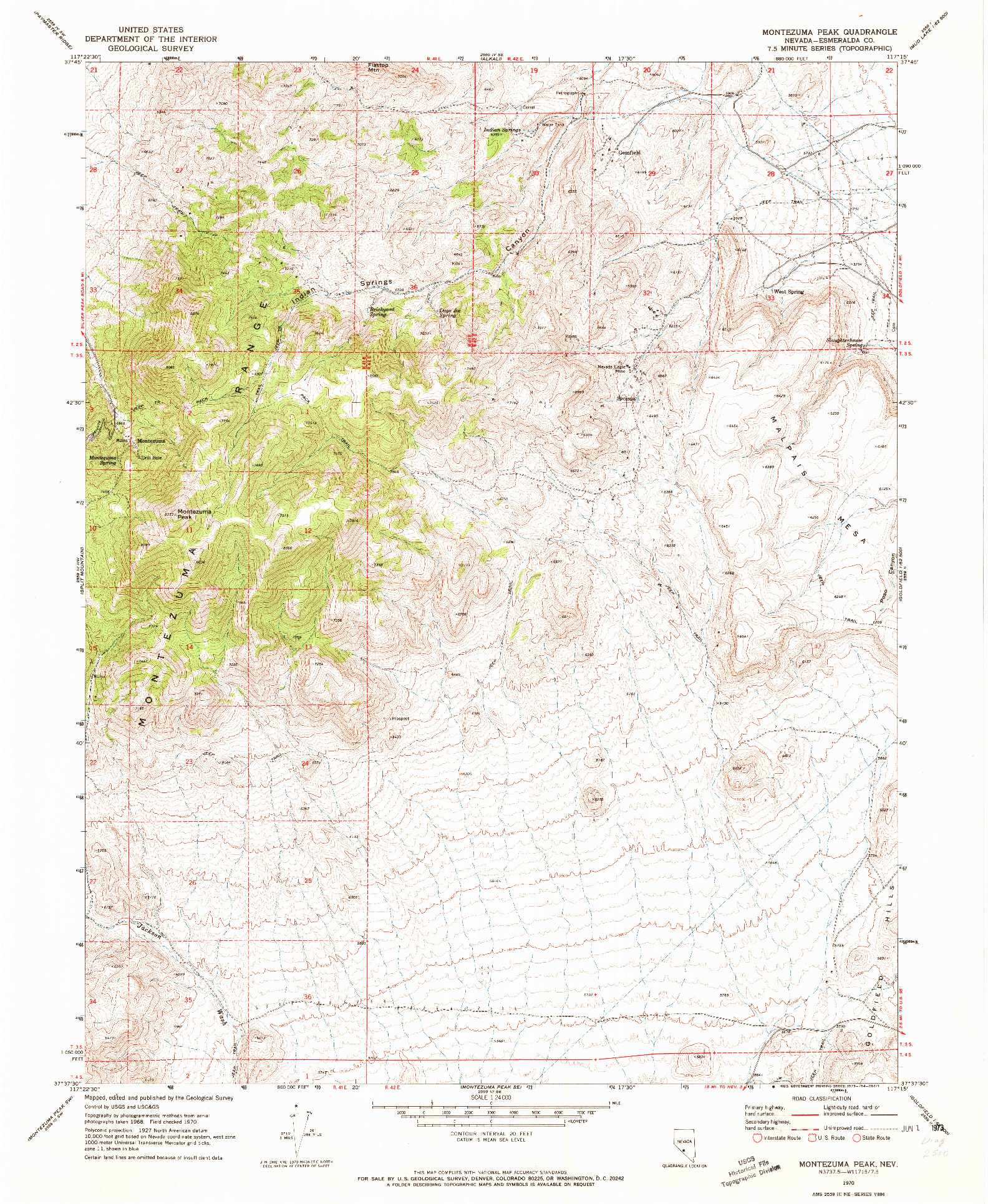 USGS 1:24000-SCALE QUADRANGLE FOR MONTEZUMA PEAK, NV 1970