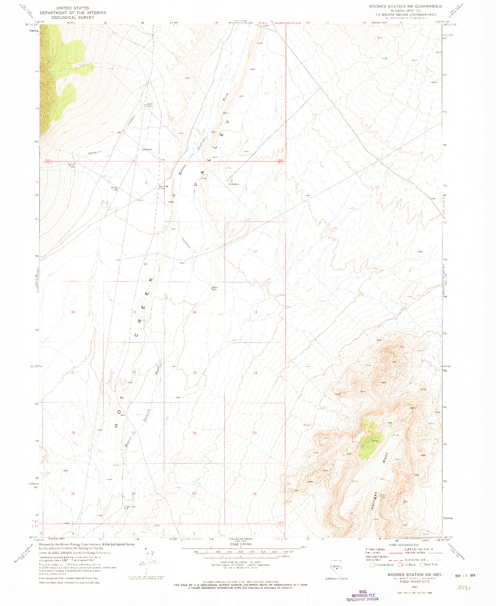 USGS 1:24000-SCALE QUADRANGLE FOR MOORES STATION SW, NV 1967