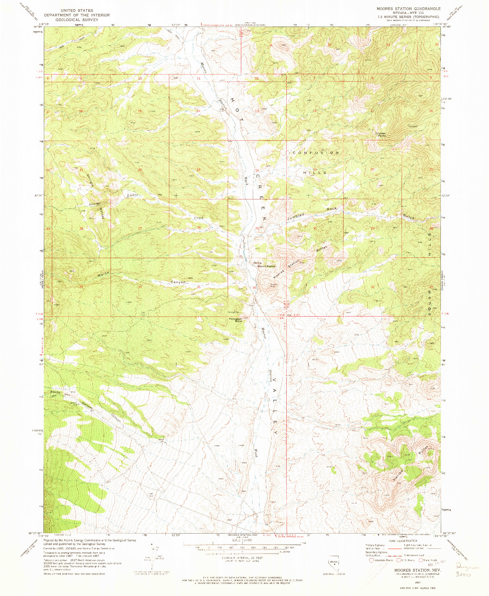 USGS 1:24000-SCALE QUADRANGLE FOR MOORES STATION, NV 1967
