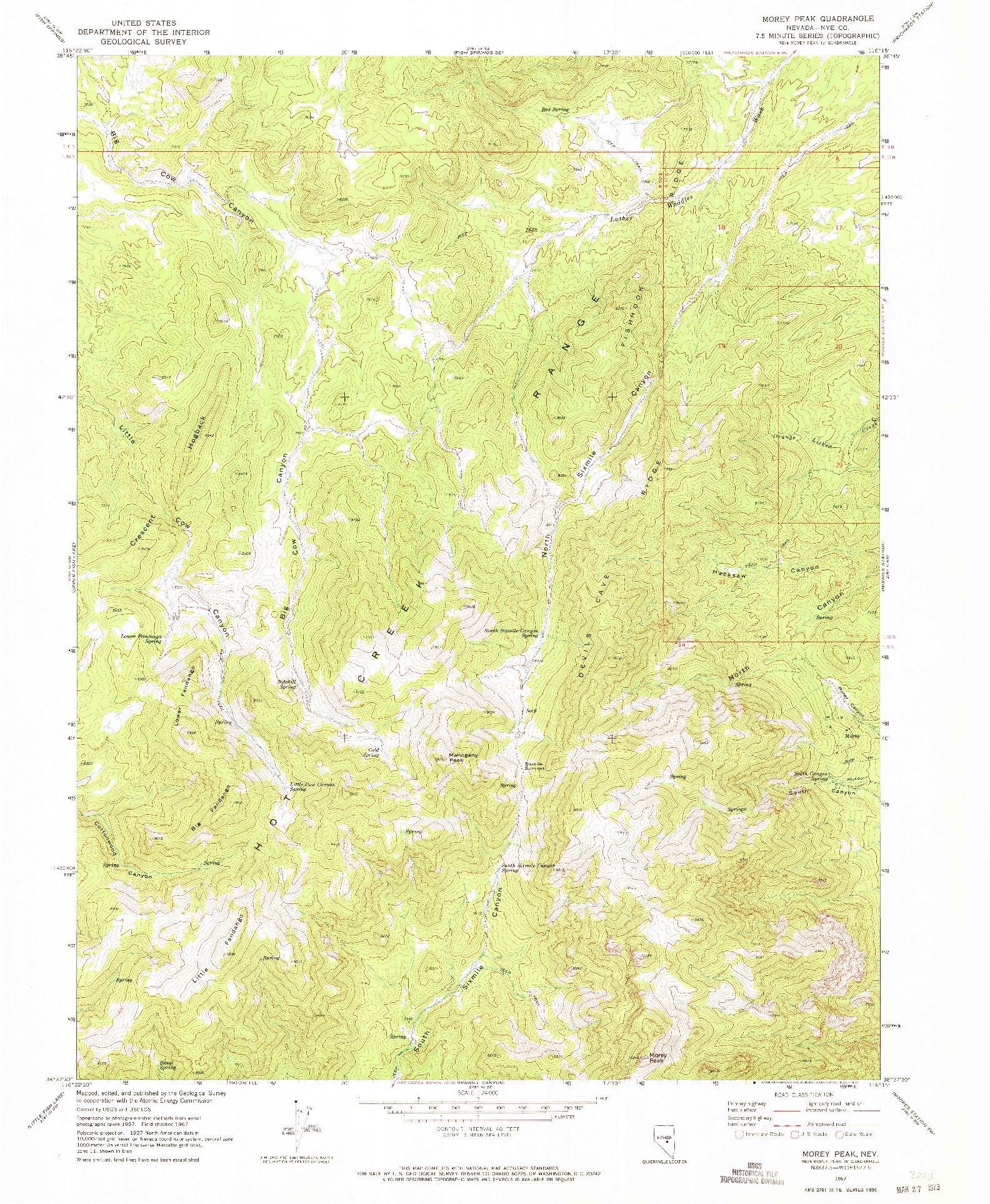 USGS 1:24000-SCALE QUADRANGLE FOR MOREY PEAK, NV 1967
