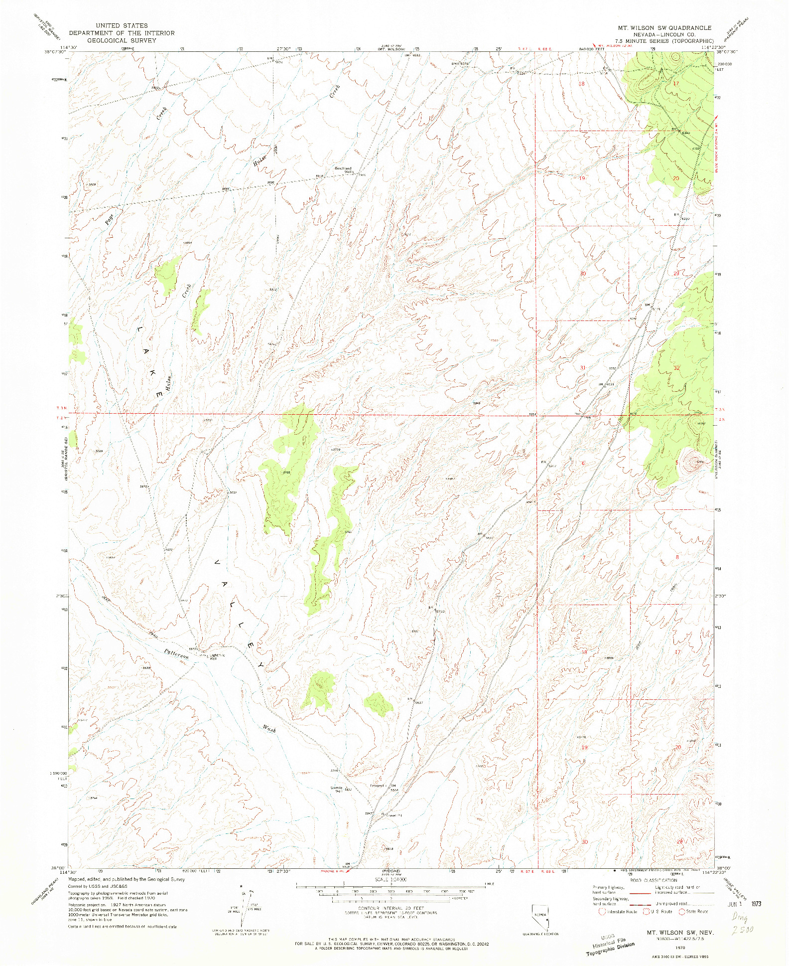 USGS 1:24000-SCALE QUADRANGLE FOR MT. WILSON SW, NV 1970