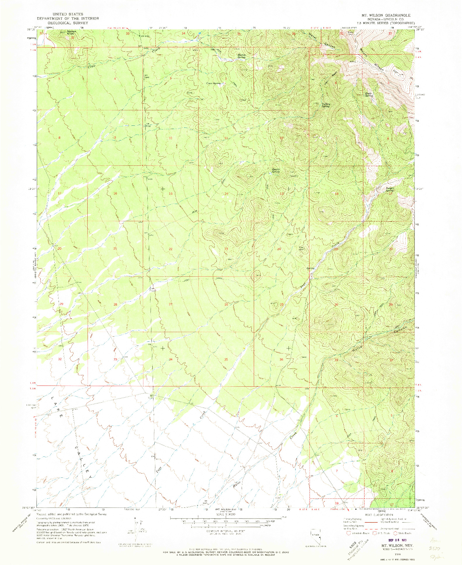 USGS 1:24000-SCALE QUADRANGLE FOR MT. WILSON, NV 1970