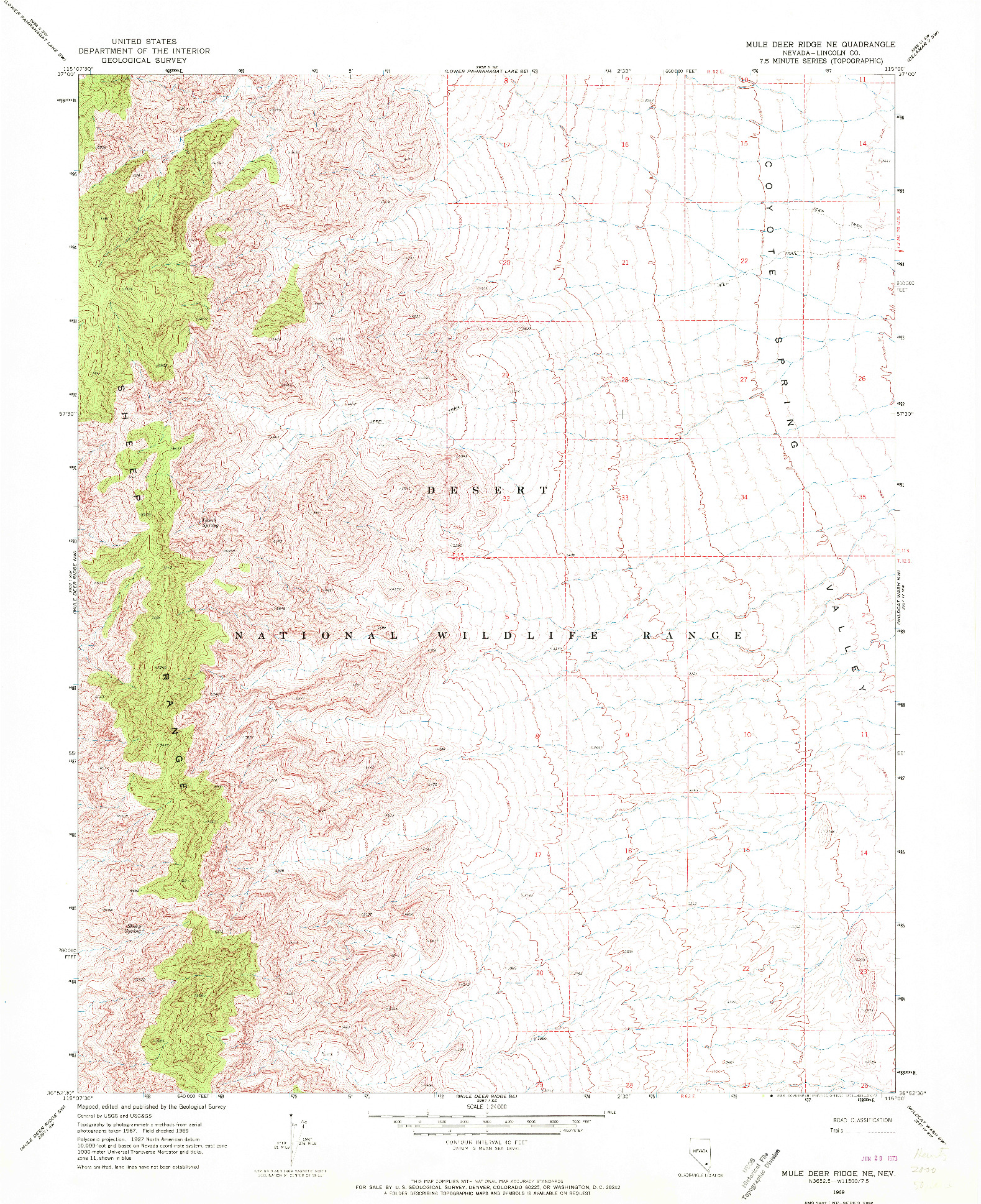 USGS 1:24000-SCALE QUADRANGLE FOR MULE DEER RIDGE NE, NV 1969