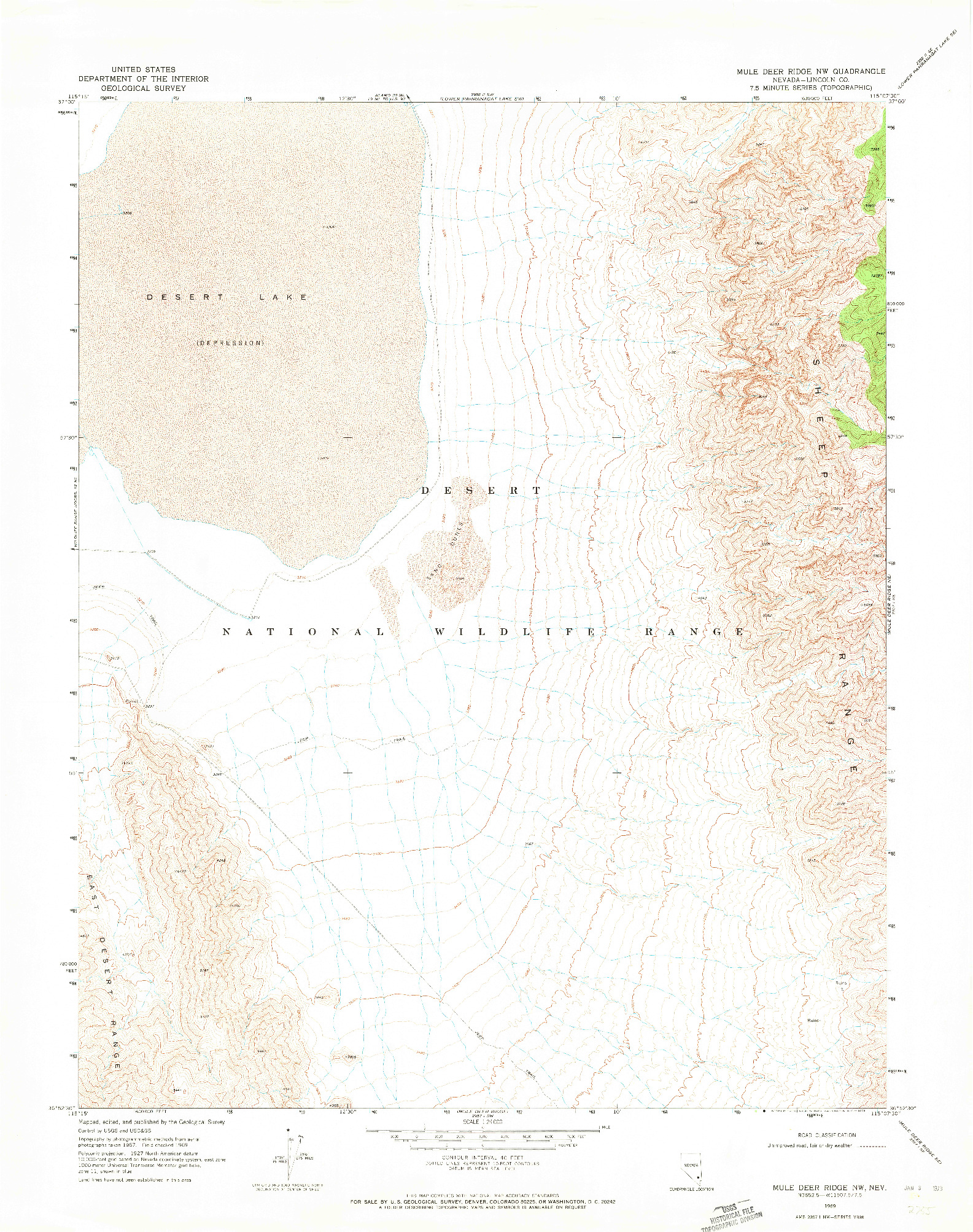 USGS 1:24000-SCALE QUADRANGLE FOR MULE DEER RIDGE NW, NV 1969