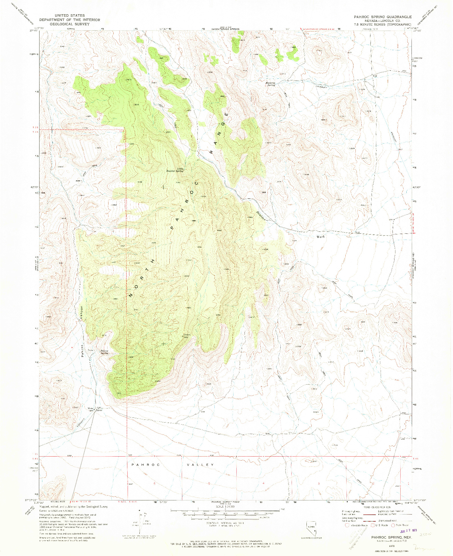 USGS 1:24000-SCALE QUADRANGLE FOR PAHROC SPRING, NV 1970