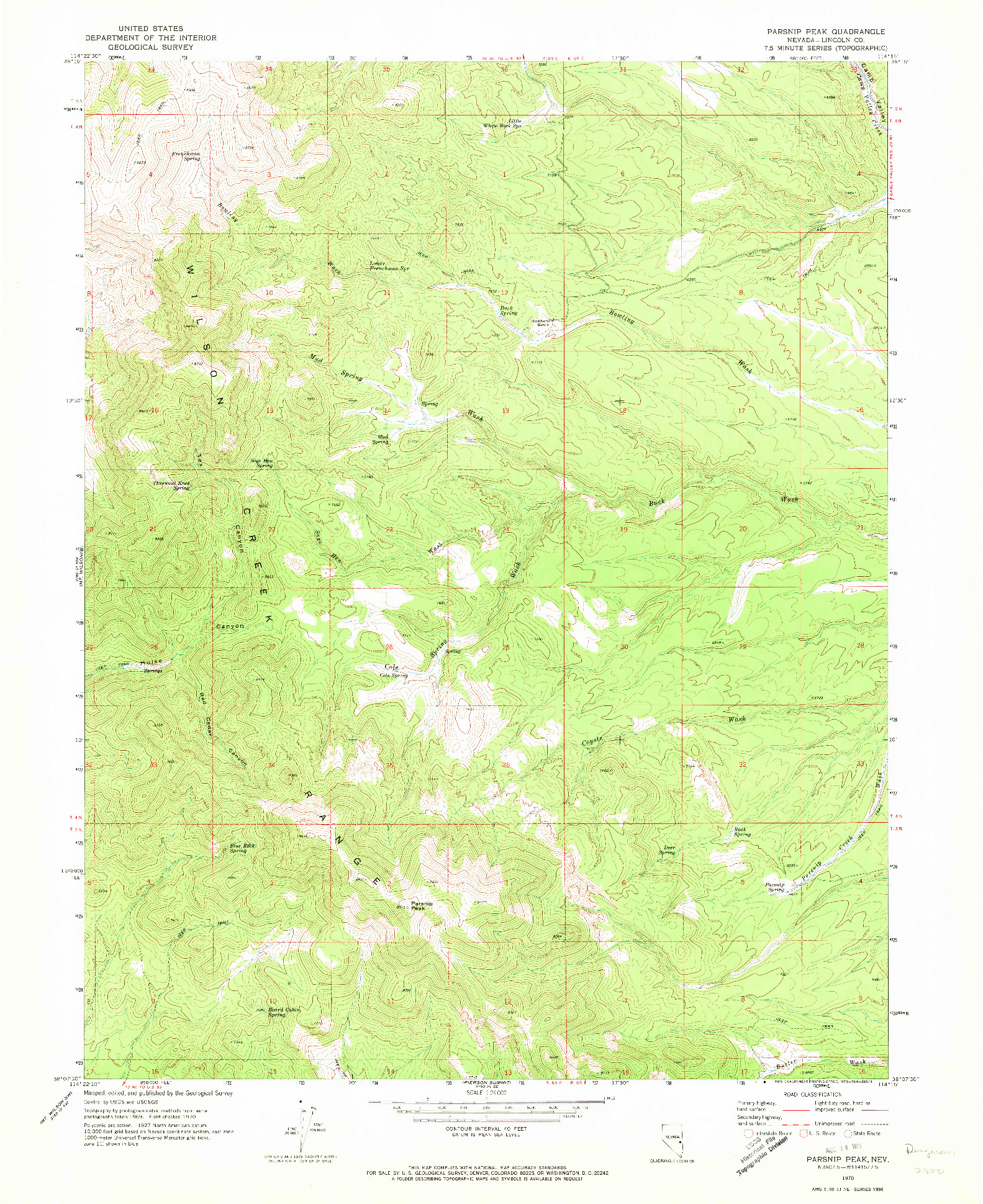 USGS 1:24000-SCALE QUADRANGLE FOR PARSNIP PEAK, NV 1970