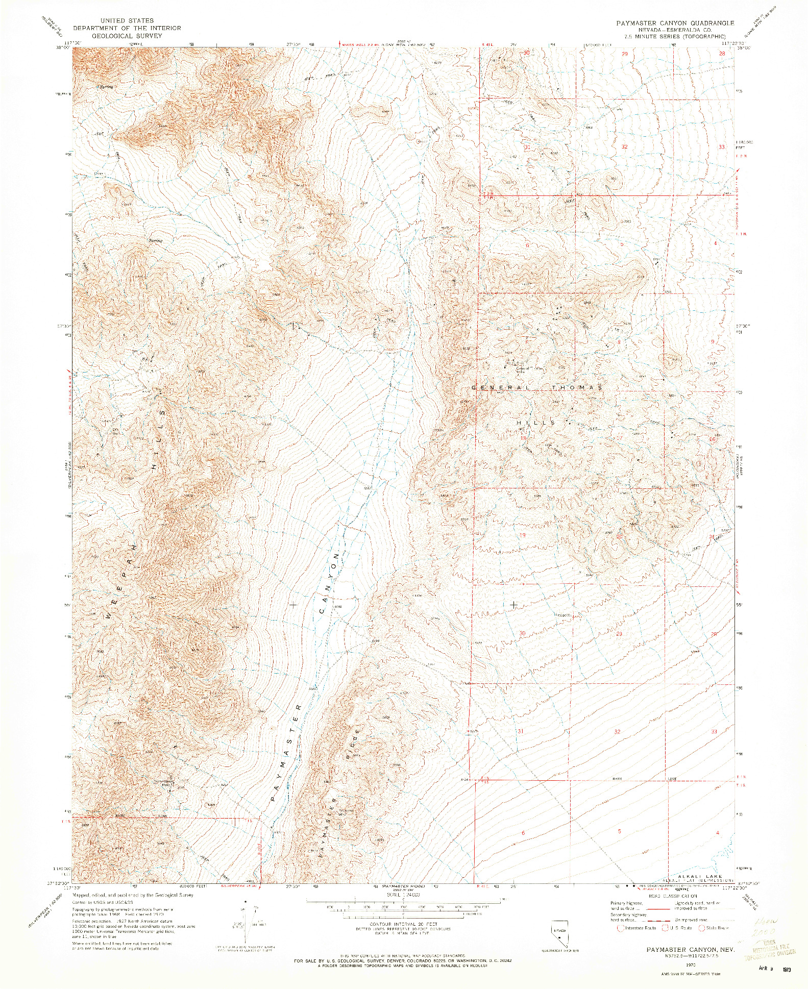 USGS 1:24000-SCALE QUADRANGLE FOR PAYMASTER CANYON, NV 1970