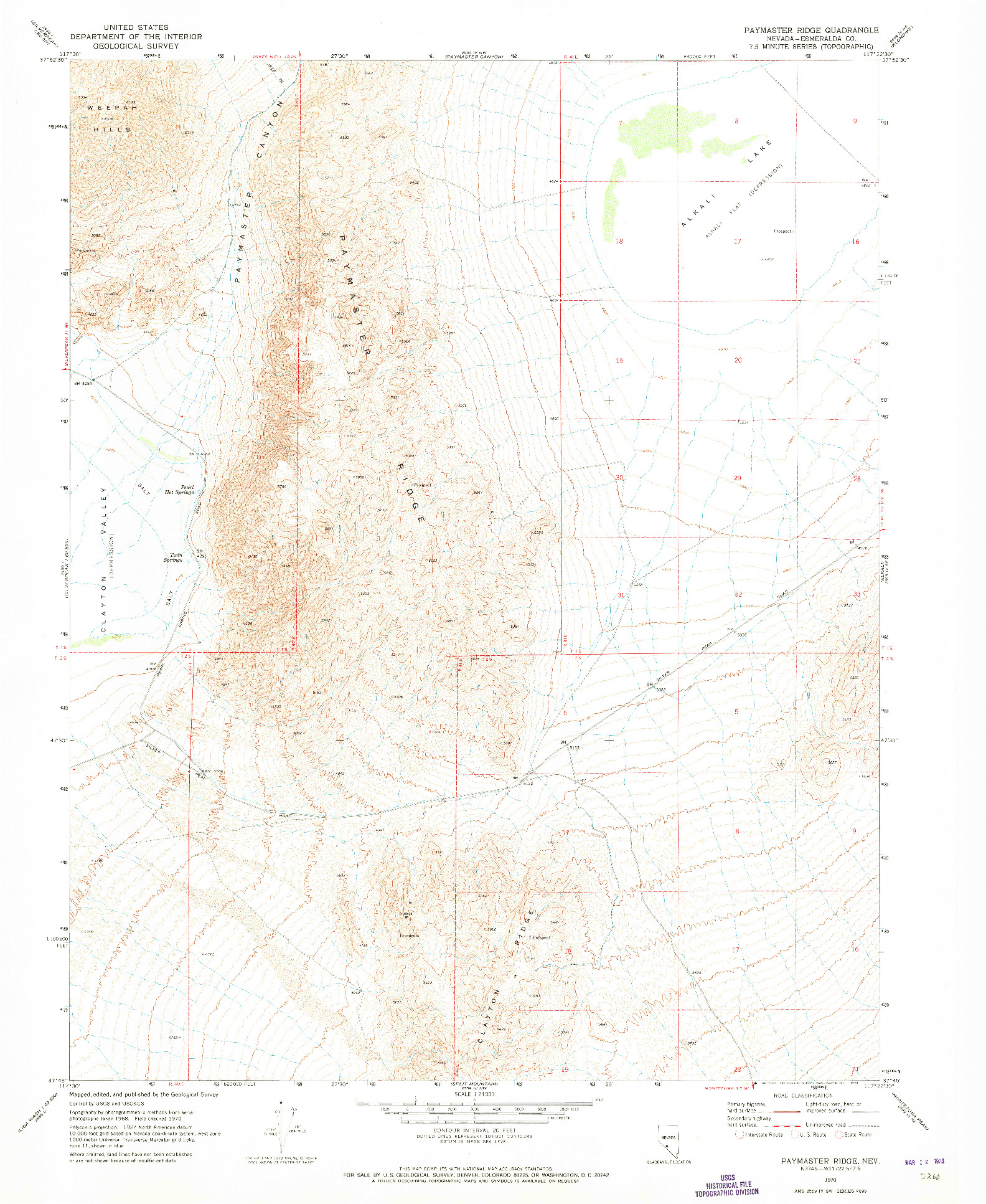 USGS 1:24000-SCALE QUADRANGLE FOR PAYMASTER RIDGE, NV 1970