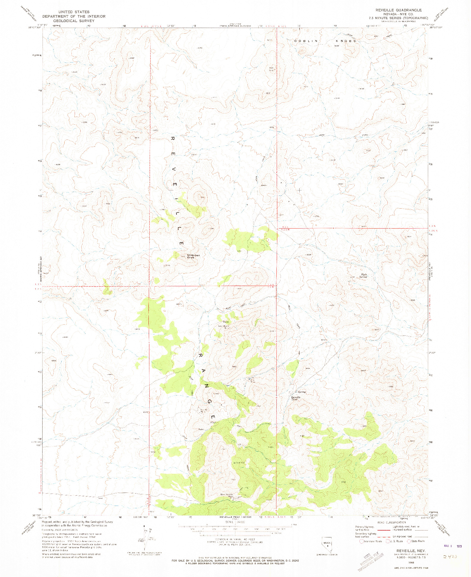 USGS 1:24000-SCALE QUADRANGLE FOR REVEILLE, NV 1968