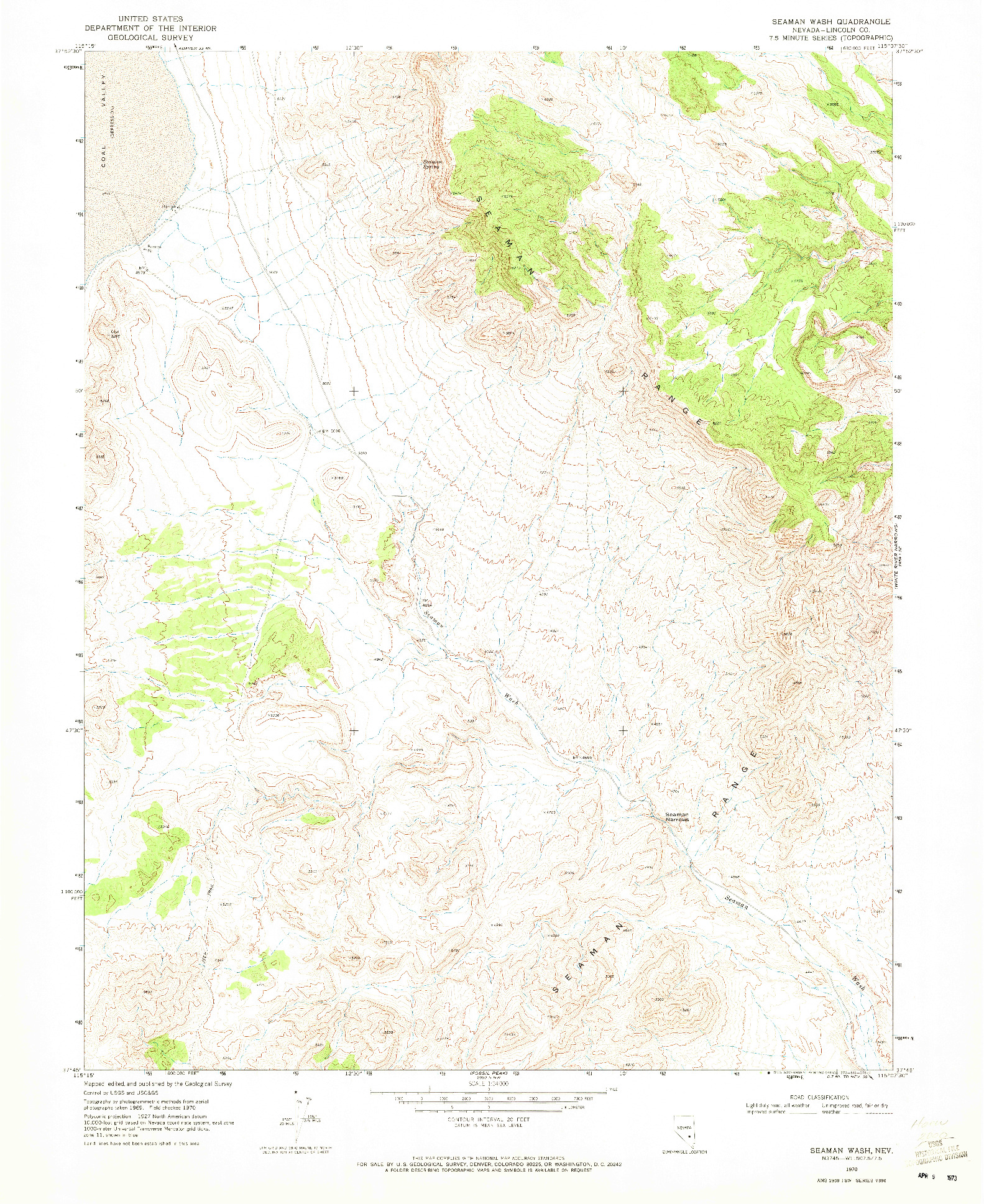 USGS 1:24000-SCALE QUADRANGLE FOR SEAMAN WASH, NV 1970