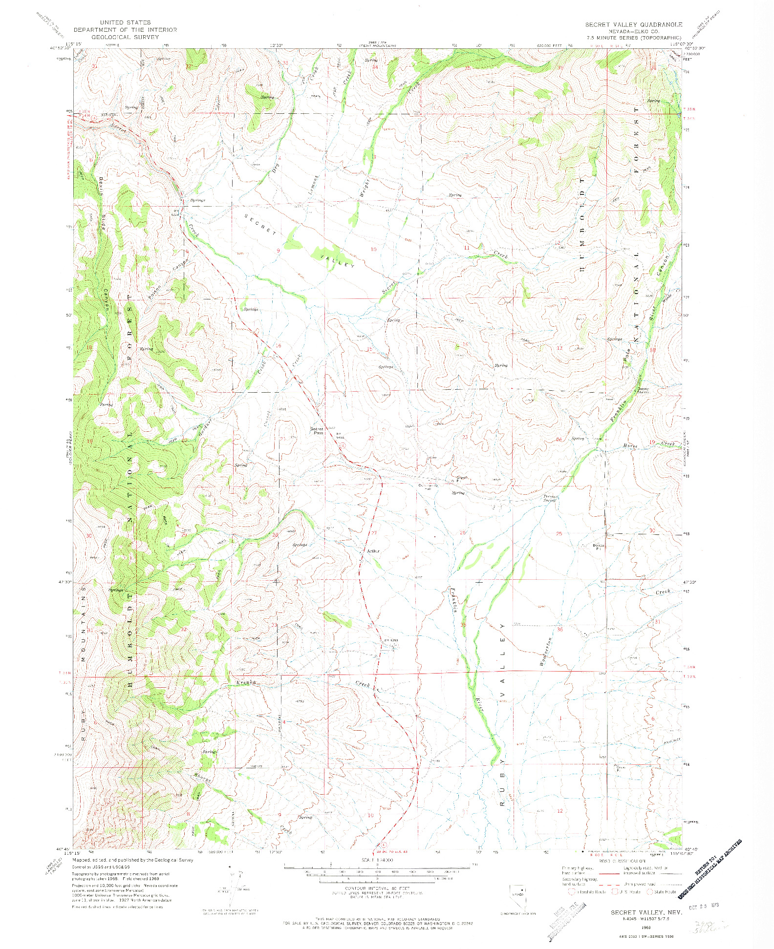 USGS 1:24000-SCALE QUADRANGLE FOR SECRET VALLEY, NV 1969