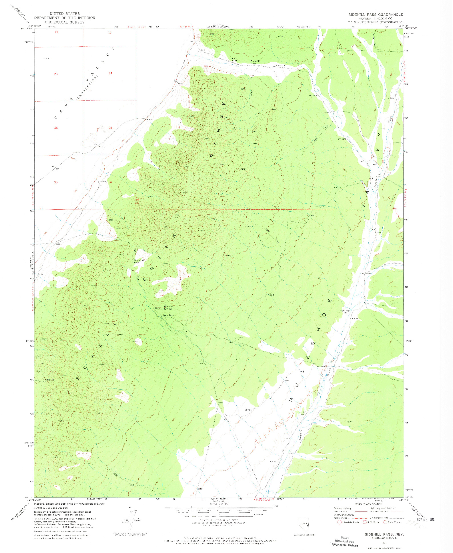 USGS 1:24000-SCALE QUADRANGLE FOR SIDEHILL PASS, NV 1971