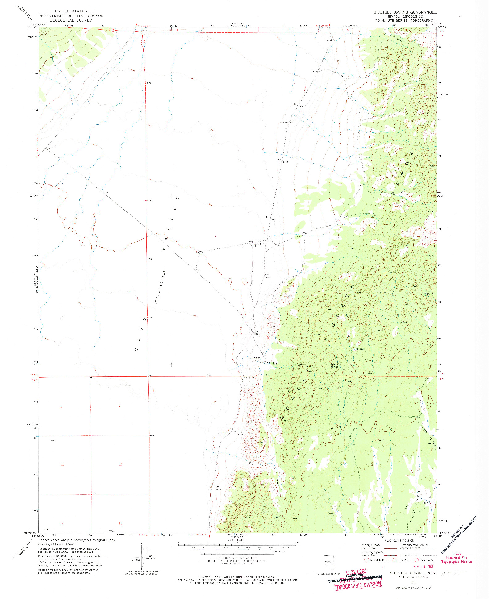 USGS 1:24000-SCALE QUADRANGLE FOR SIDEHILL SPRING, NV 1971