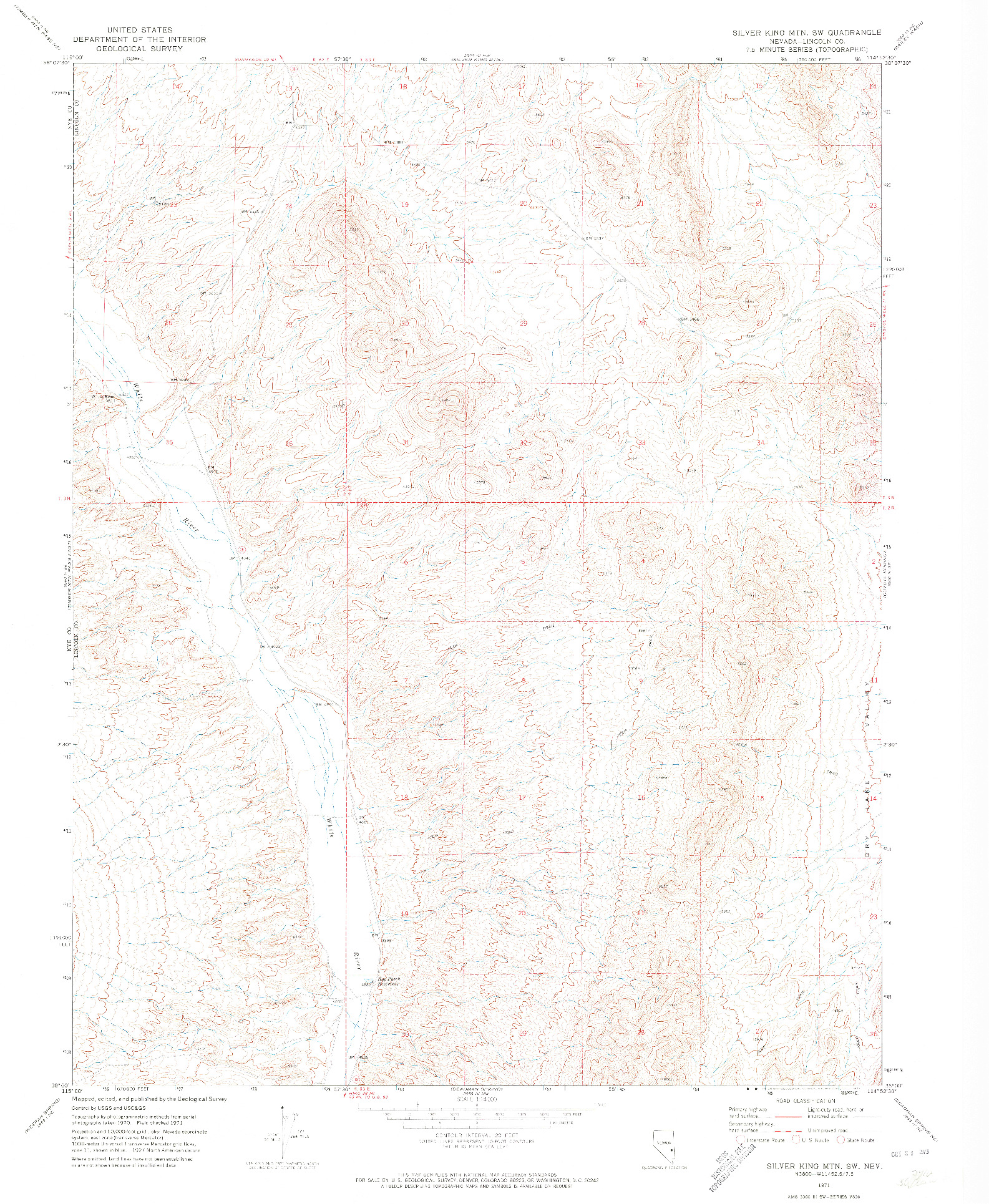 USGS 1:24000-SCALE QUADRANGLE FOR SILVER KING MTN SW, NV 1971