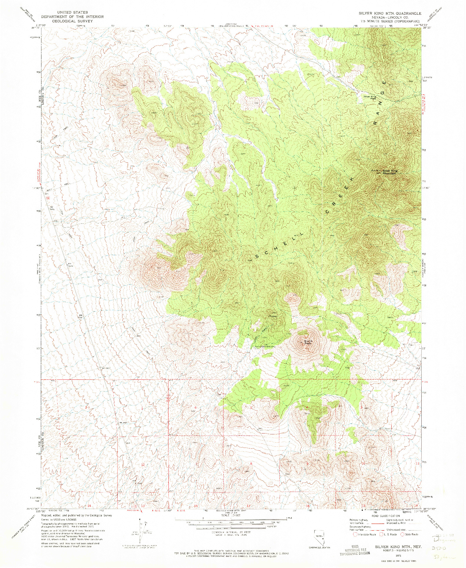 USGS 1:24000-SCALE QUADRANGLE FOR SILVER KING MTN, NV 1971