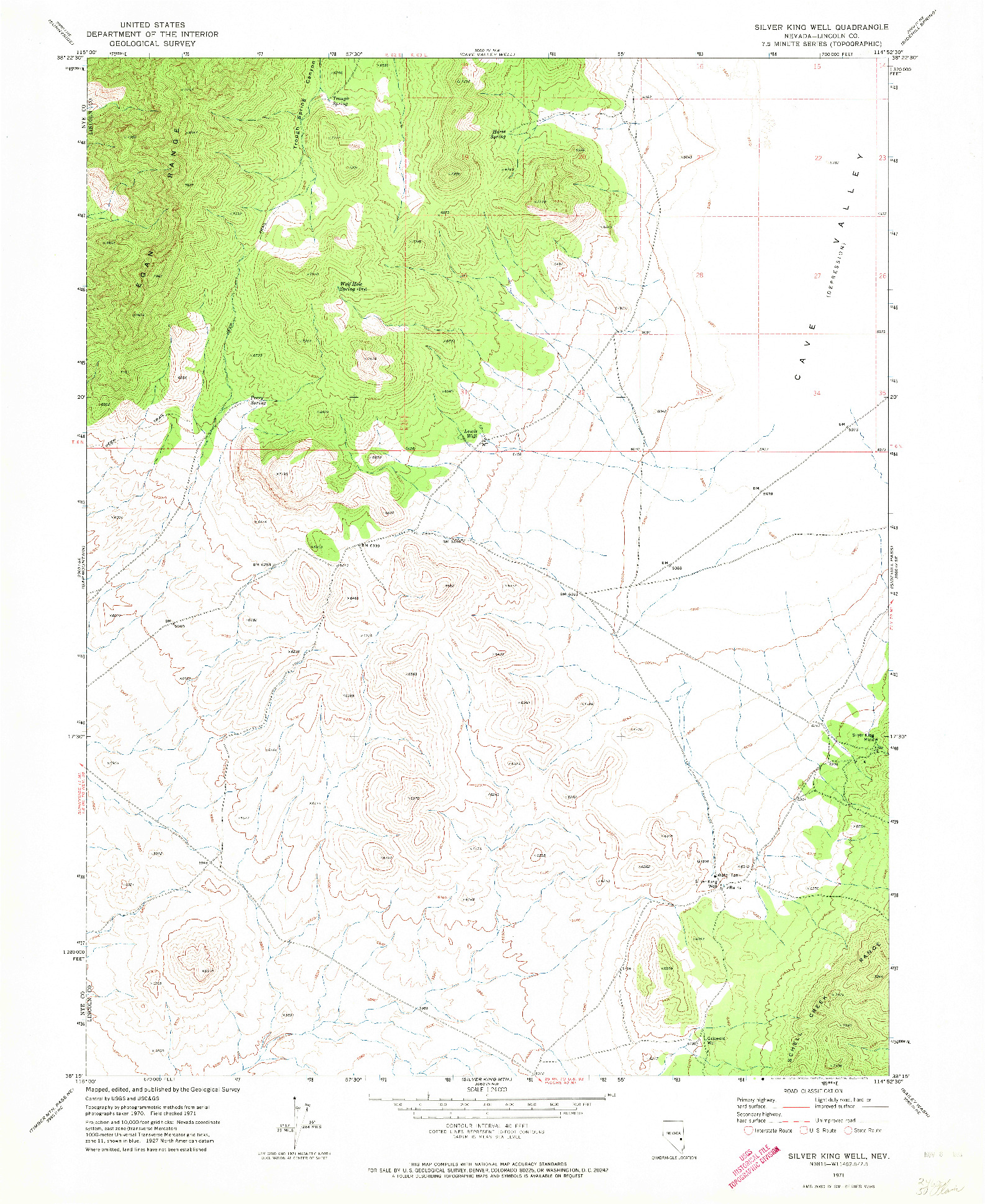 USGS 1:24000-SCALE QUADRANGLE FOR SILVER KING WELL, NV 1971