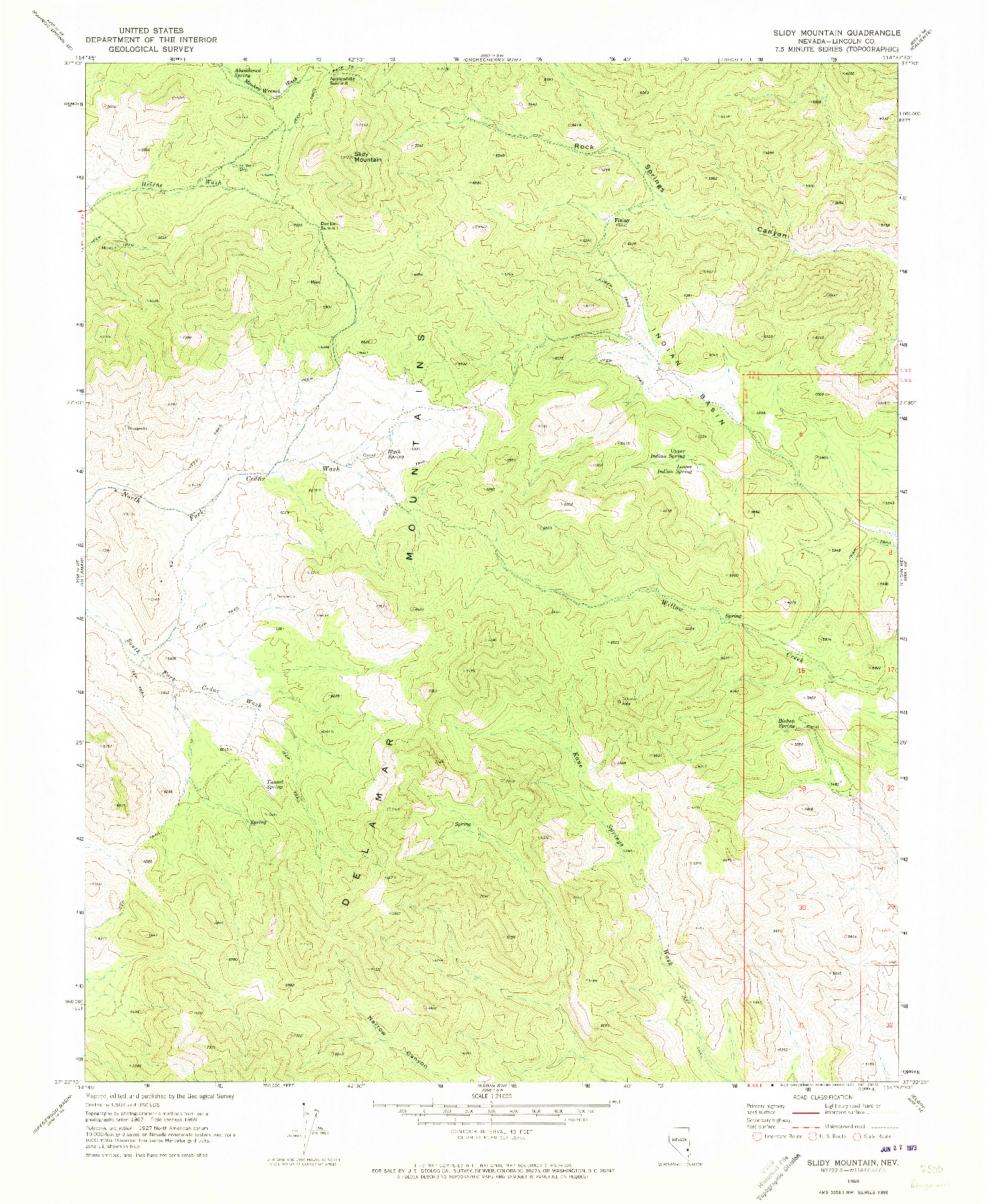 USGS 1:24000-SCALE QUADRANGLE FOR SLIDY MOUNTAIN, NV 1969