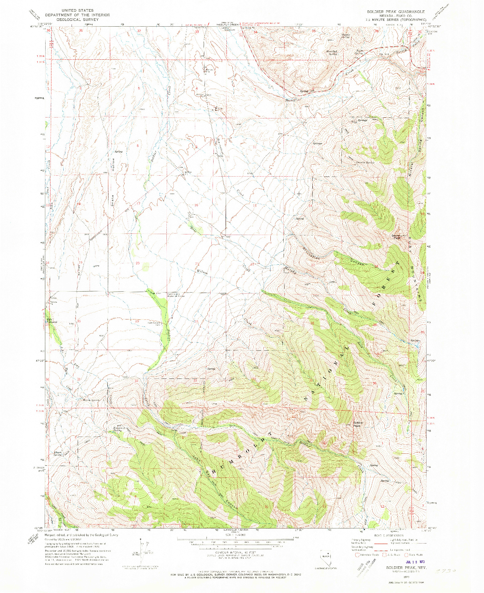 USGS 1:24000-SCALE QUADRANGLE FOR SOLDIER PEAK, NV 1970