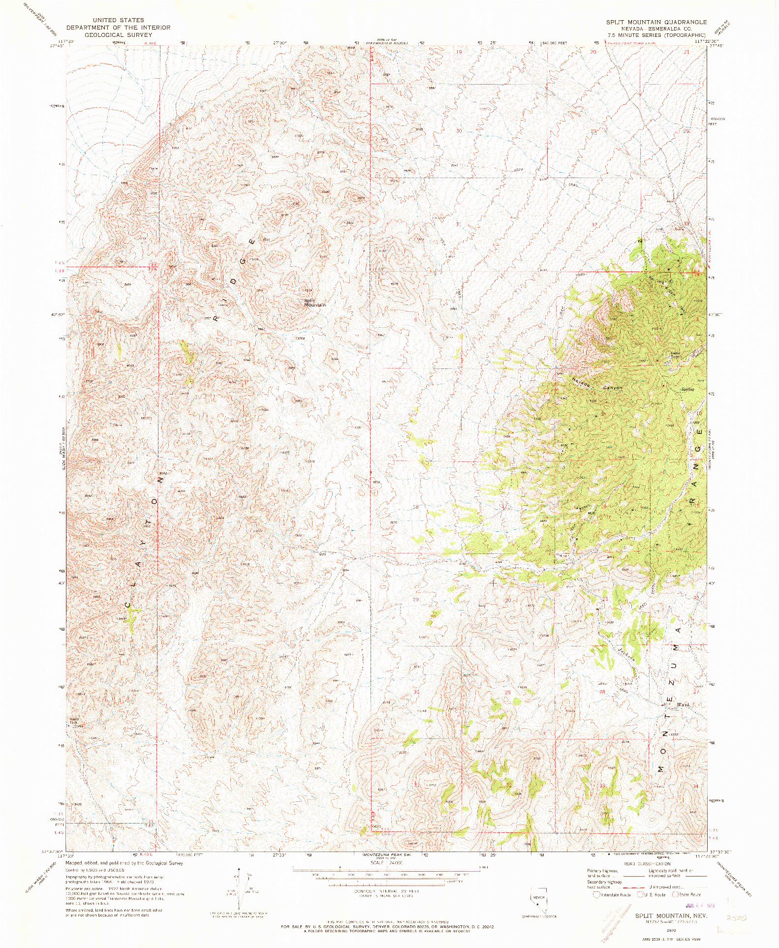 USGS 1:24000-SCALE QUADRANGLE FOR SPLIT MOUNTAIN, NV 1970