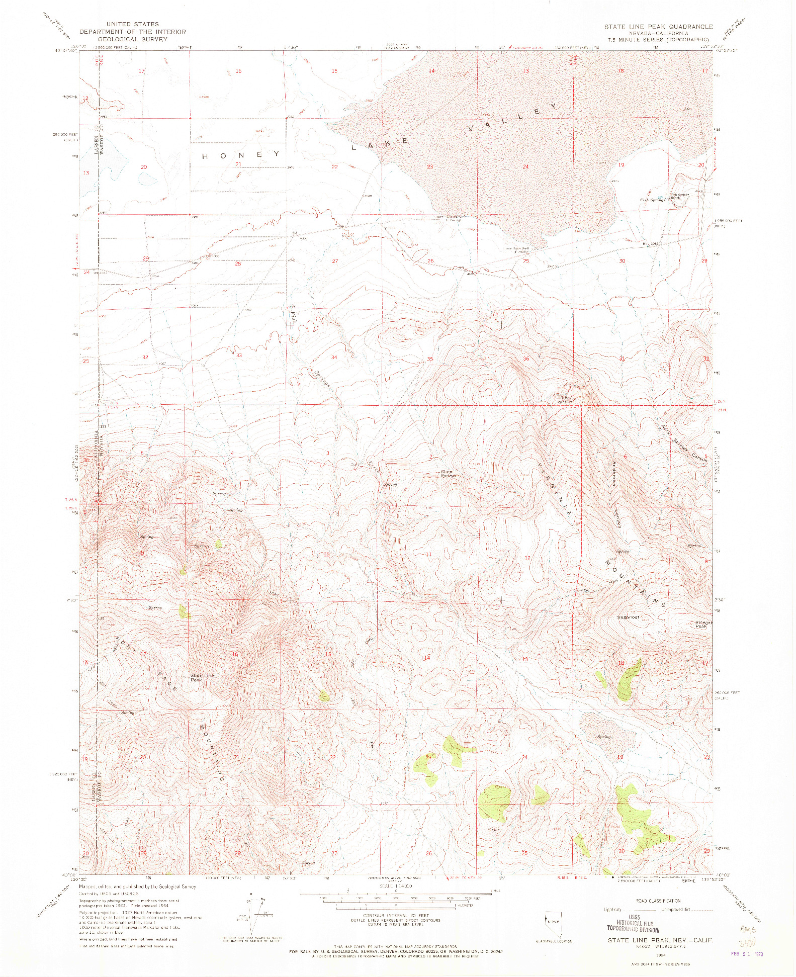 USGS 1:24000-SCALE QUADRANGLE FOR STATE LINE PEAK, NV 1964