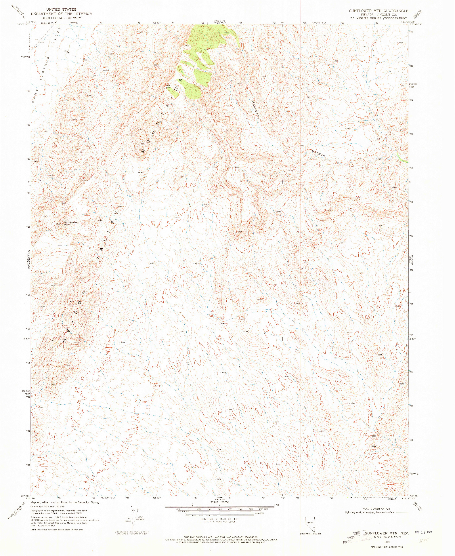 USGS 1:24000-SCALE QUADRANGLE FOR SUNFLOWER MTN, NV 1969