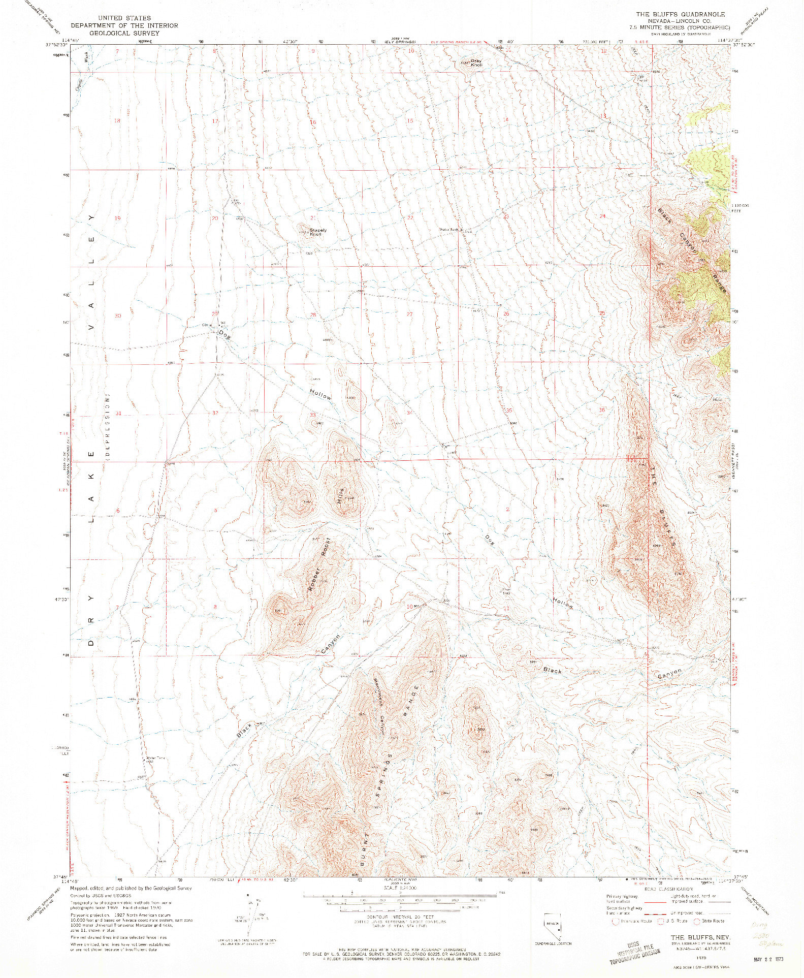 USGS 1:24000-SCALE QUADRANGLE FOR THE BLUFFS, NV 1970