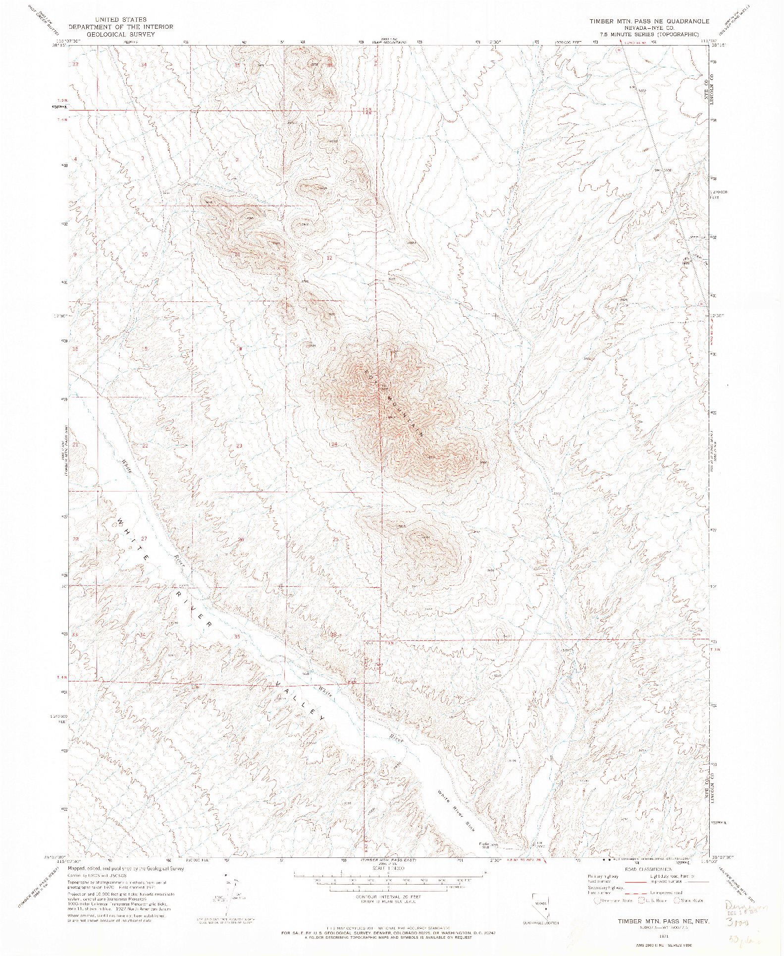 USGS 1:24000-SCALE QUADRANGLE FOR TIMBER MTN PASS NE, NV 1971