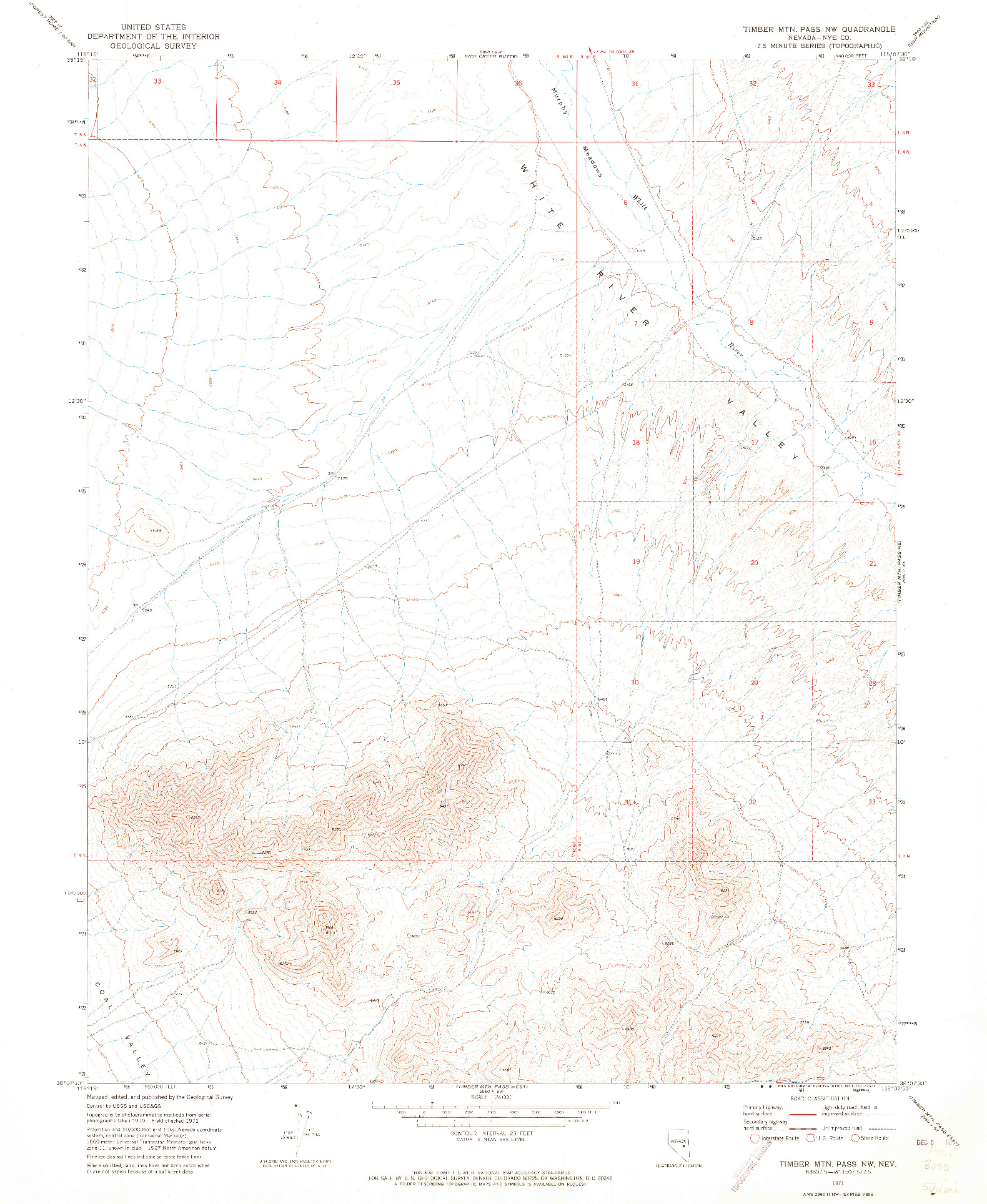 USGS 1:24000-SCALE QUADRANGLE FOR TIMBER MTN PASS NW, NV 1971