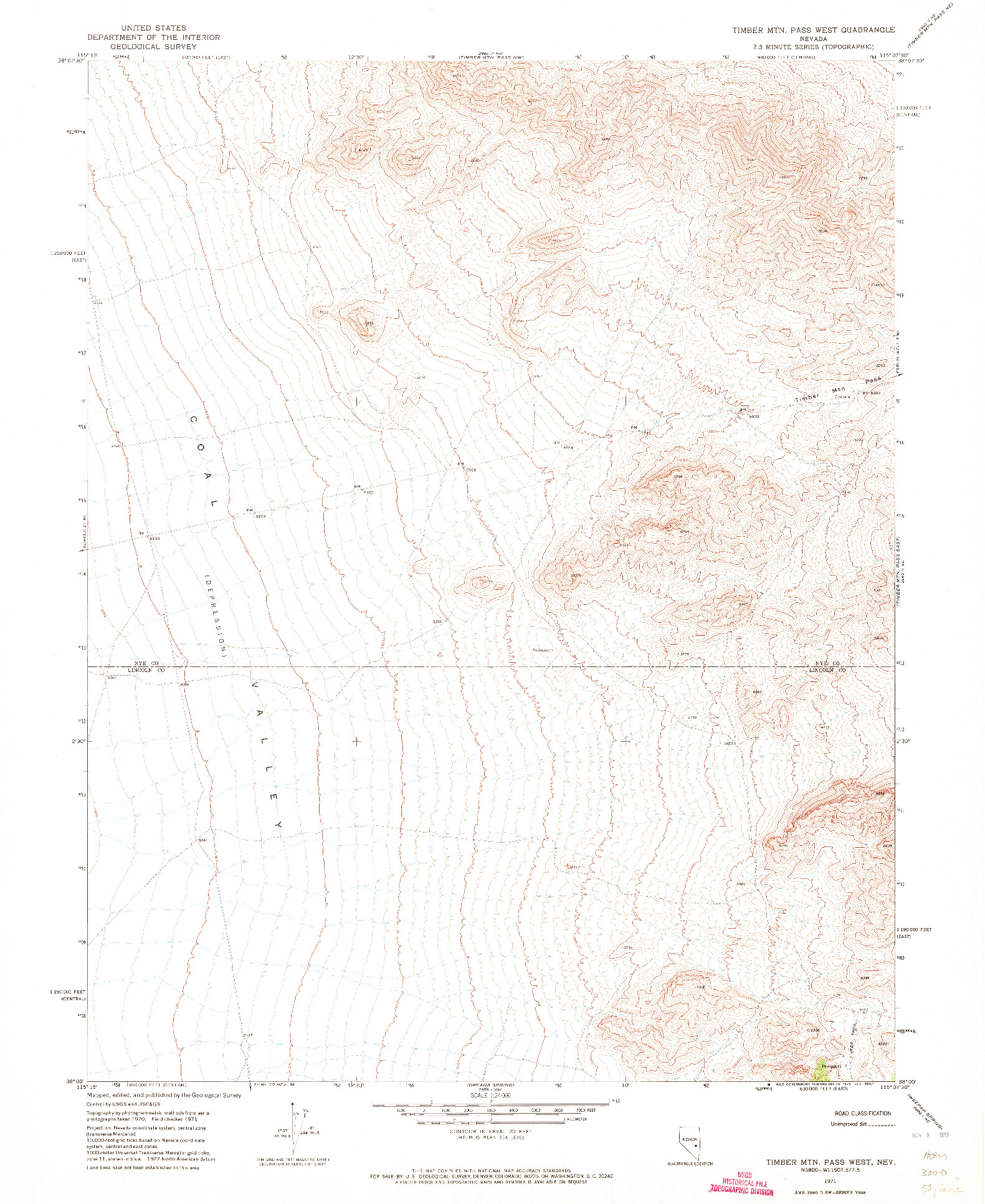 USGS 1:24000-SCALE QUADRANGLE FOR TIMBER MTN PASS WEST, NV 1971