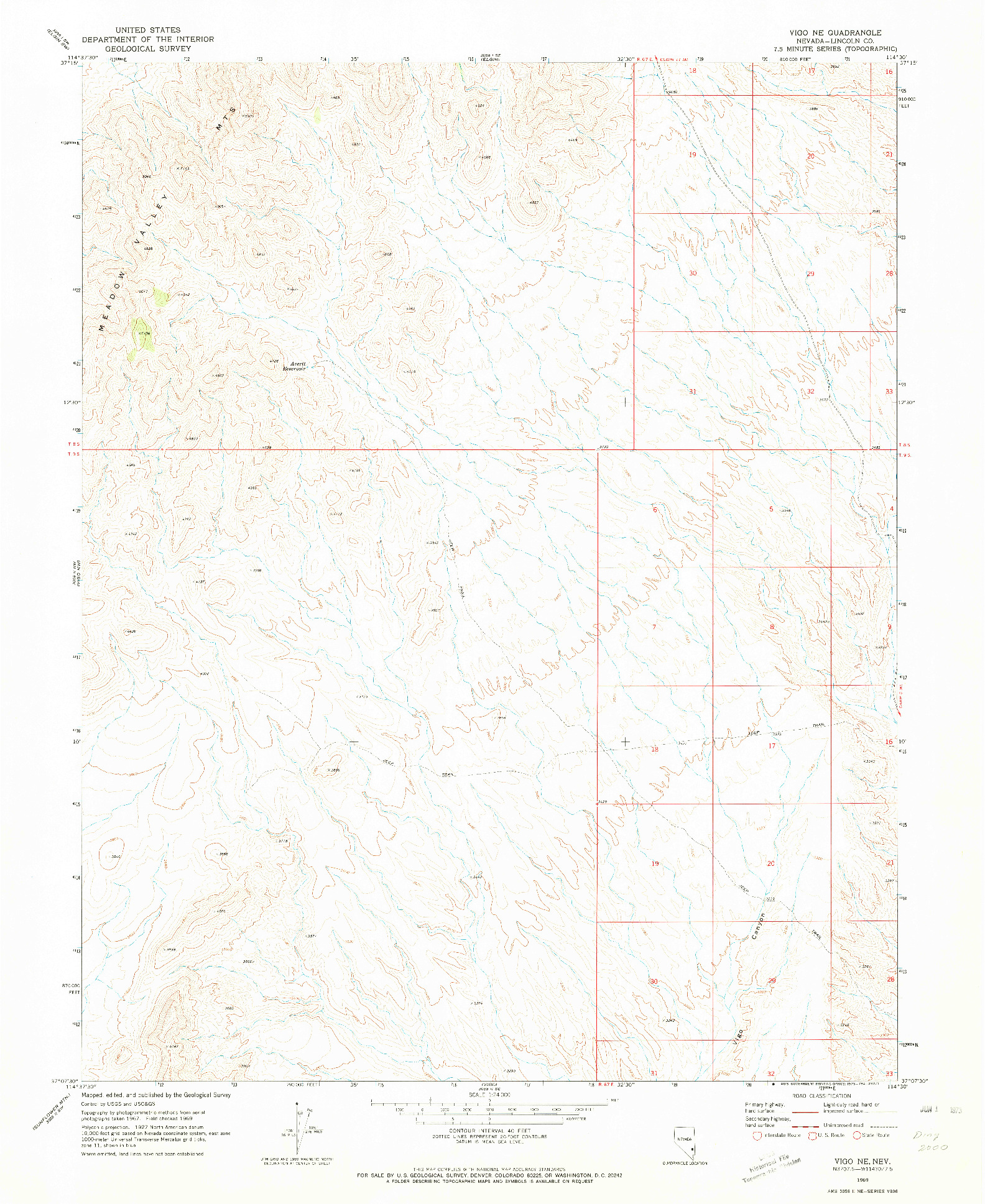 USGS 1:24000-SCALE QUADRANGLE FOR VIGO NE, NV 1969