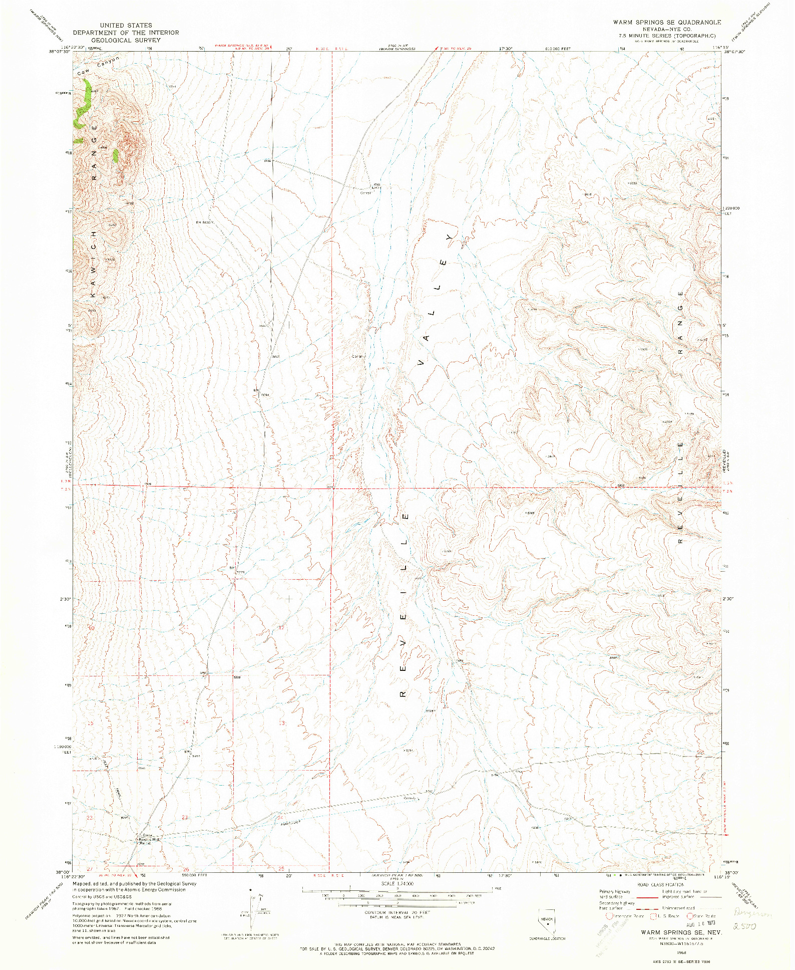 USGS 1:24000-SCALE QUADRANGLE FOR WARM SPRINGS SE, NV 1968