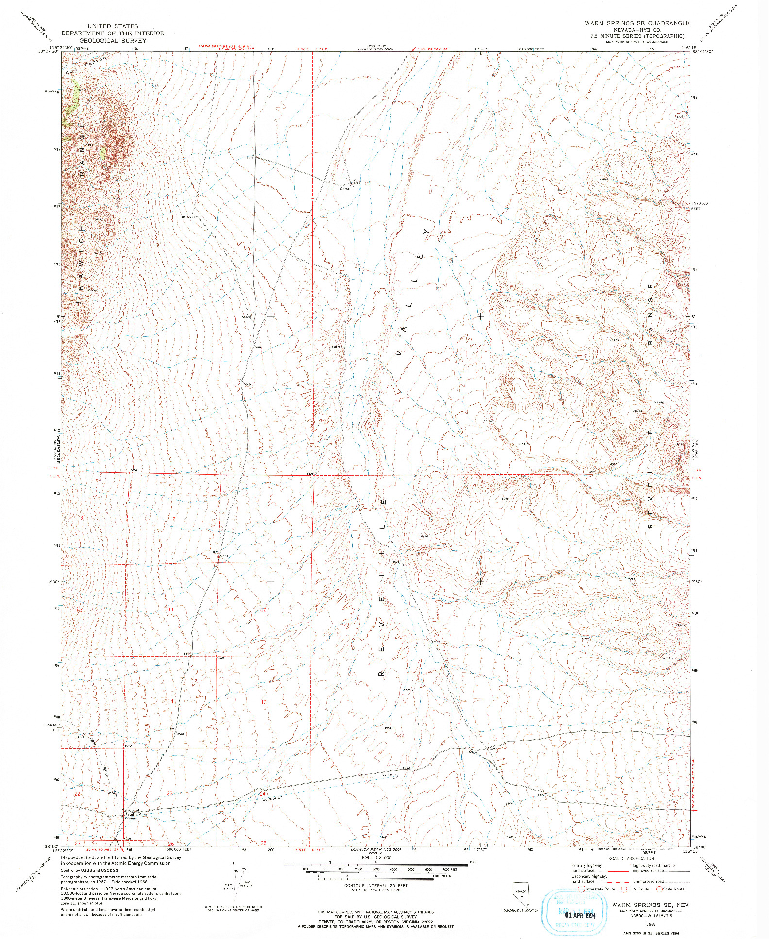 USGS 1:24000-SCALE QUADRANGLE FOR WARM SPRINGS SE, NV 1968