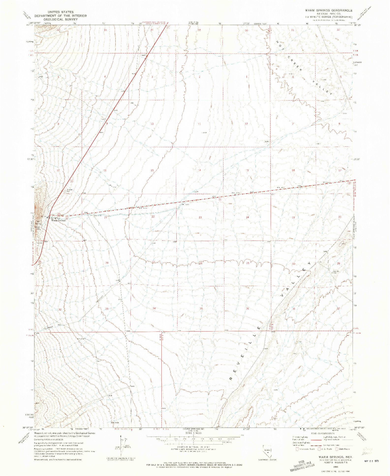 USGS 1:24000-SCALE QUADRANGLE FOR WARM SPRINGS, NV 1968