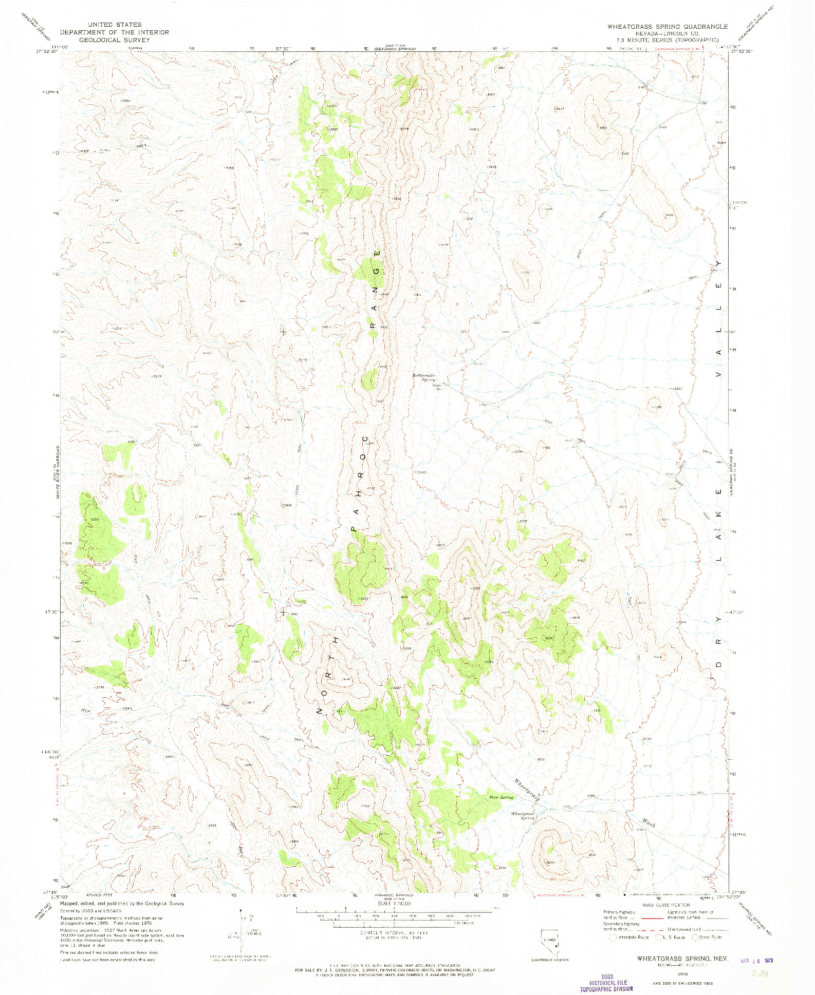 USGS 1:24000-SCALE QUADRANGLE FOR WHEATGRASS SPRING, NV 1970