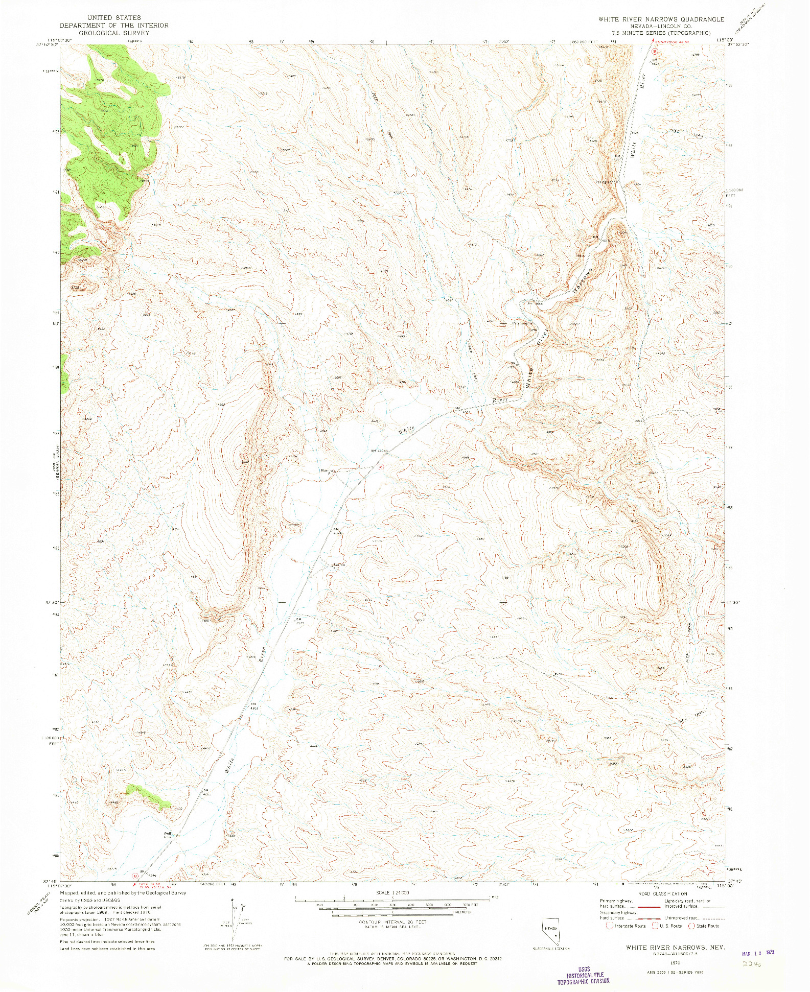 USGS 1:24000-SCALE QUADRANGLE FOR WHITE RIVER NARROWS, NV 1970