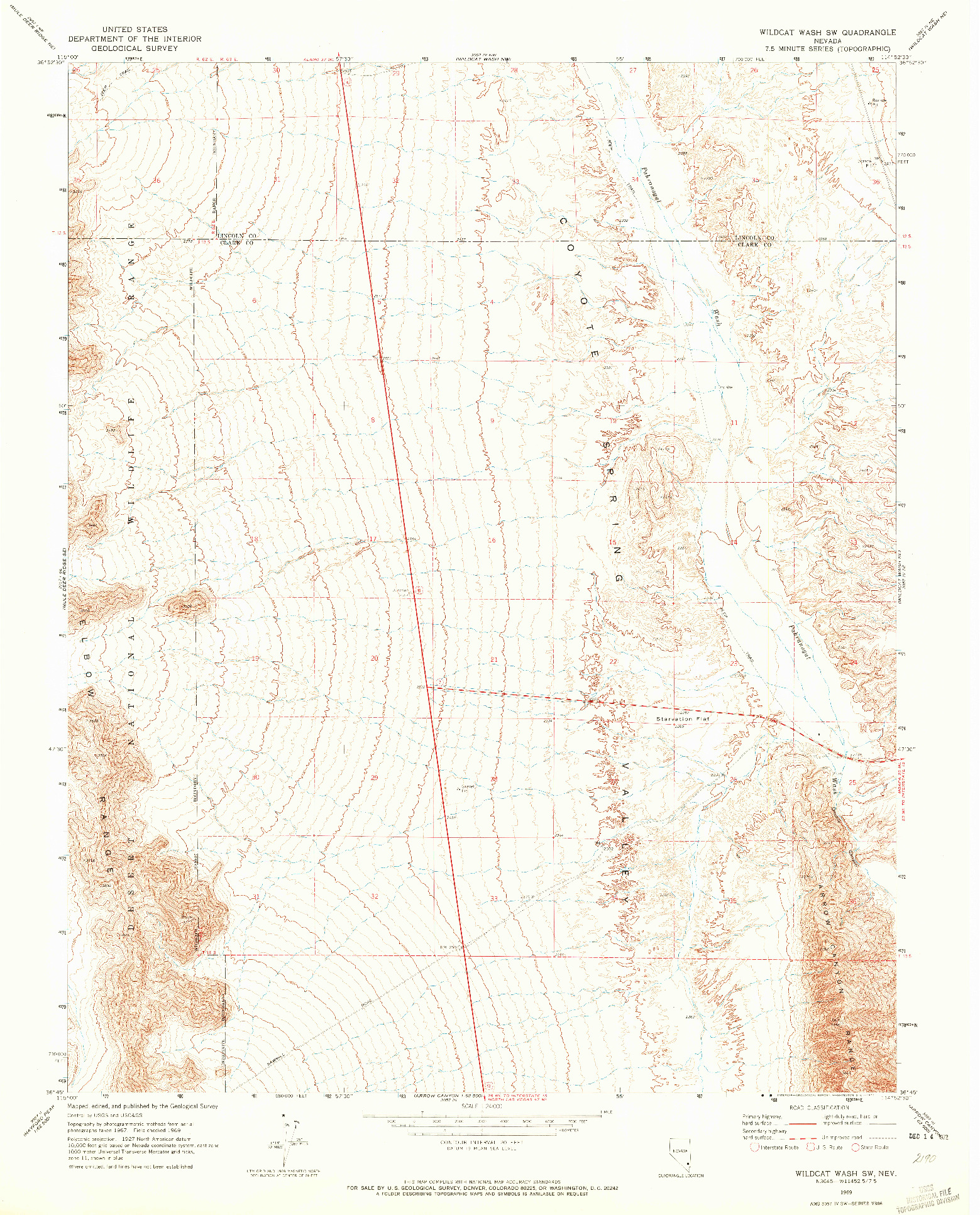 USGS 1:24000-SCALE QUADRANGLE FOR WILDCAT WASH SW, NV 1969