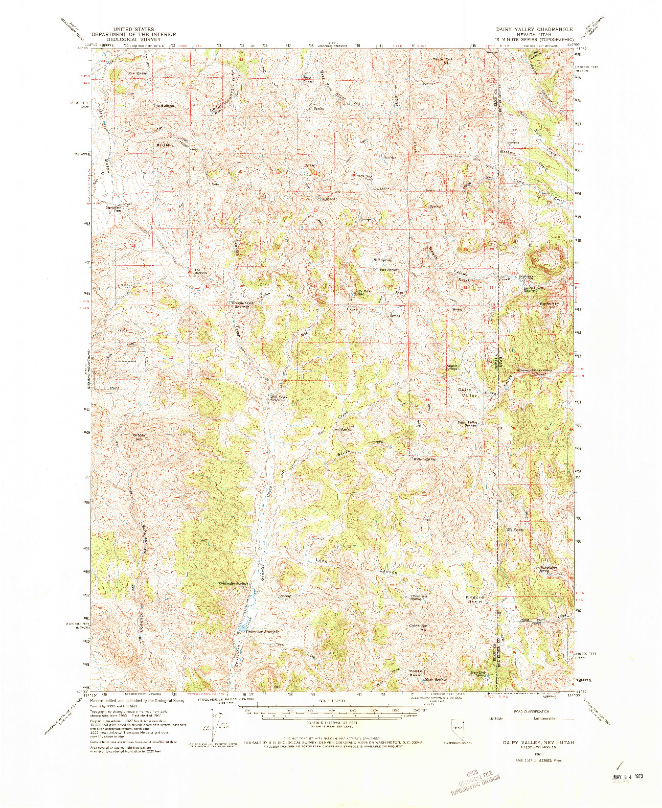USGS 1:62500-SCALE QUADRANGLE FOR DAIRY VALLEY, NV 1961